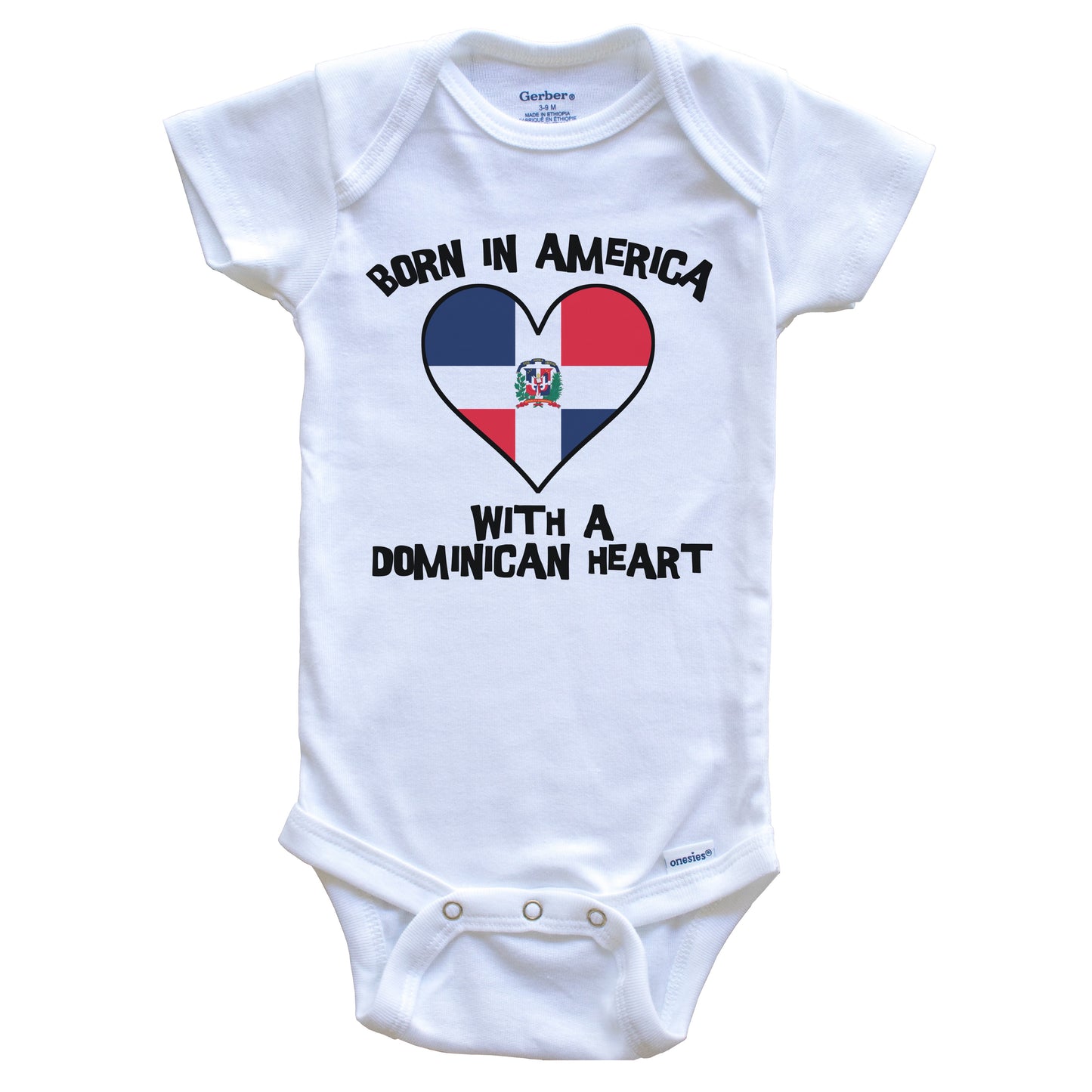 Born In America With A Dominican Heart Baby Onesie Dominican Republic Flag Baby Bodysuit