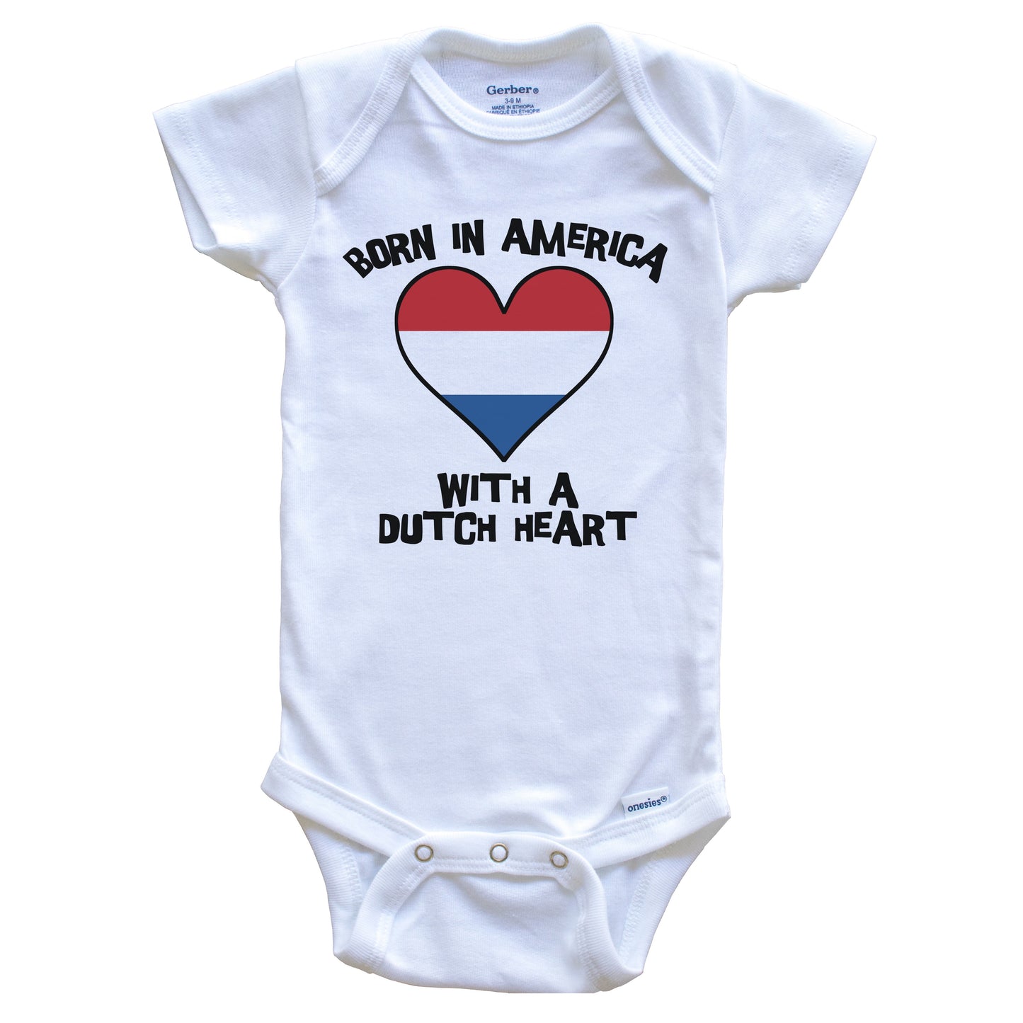 Born In America With A Dutch Heart Baby Onesie Netherlands Flag Baby Bodysuit
