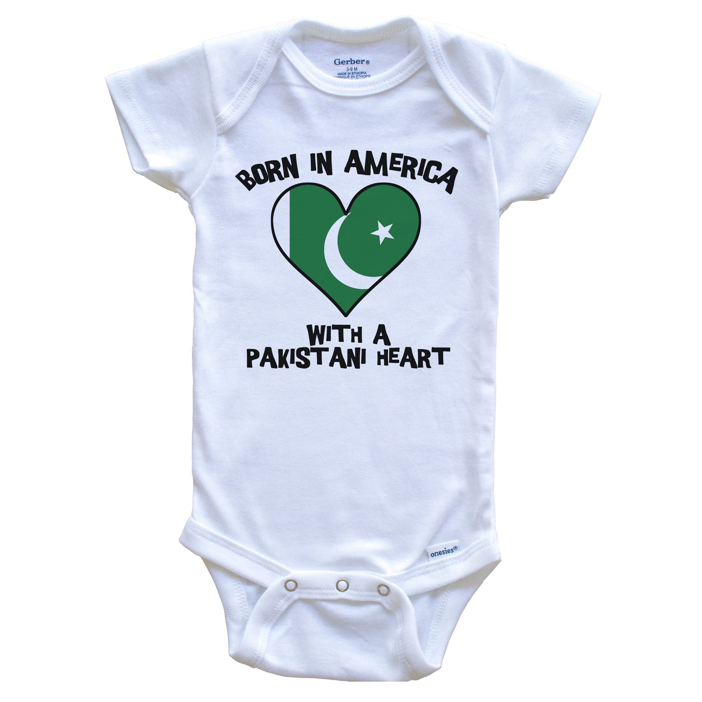 Born In America With A Pakistani Heart Baby Onesie Pakistan Flag Baby Bodysuit