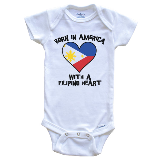 Born In America With A Filipino Heart Baby Onesie Philippines Flag Baby Bodysuit