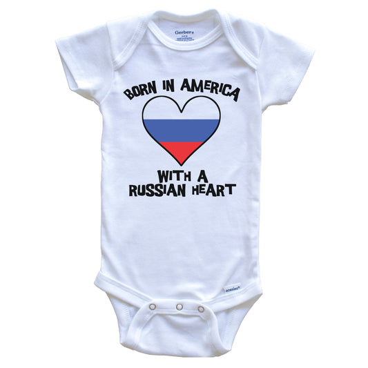 Born In America With A Russian Heart Baby Onesie Russia Flag Baby Bodysuit