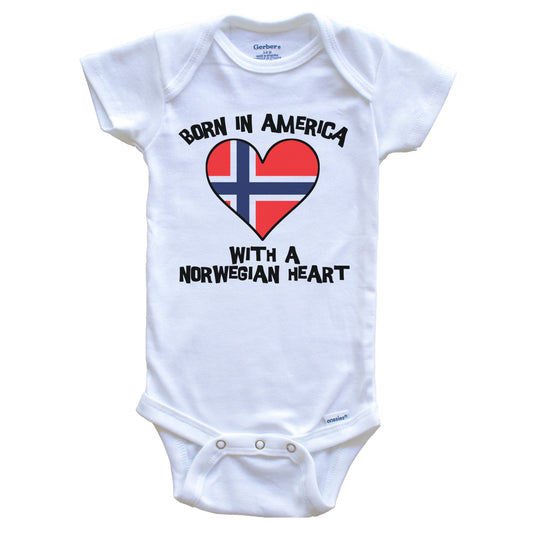Born In America With A Norwegian Heart Baby Onesie Norway Flag Baby Bodysuit