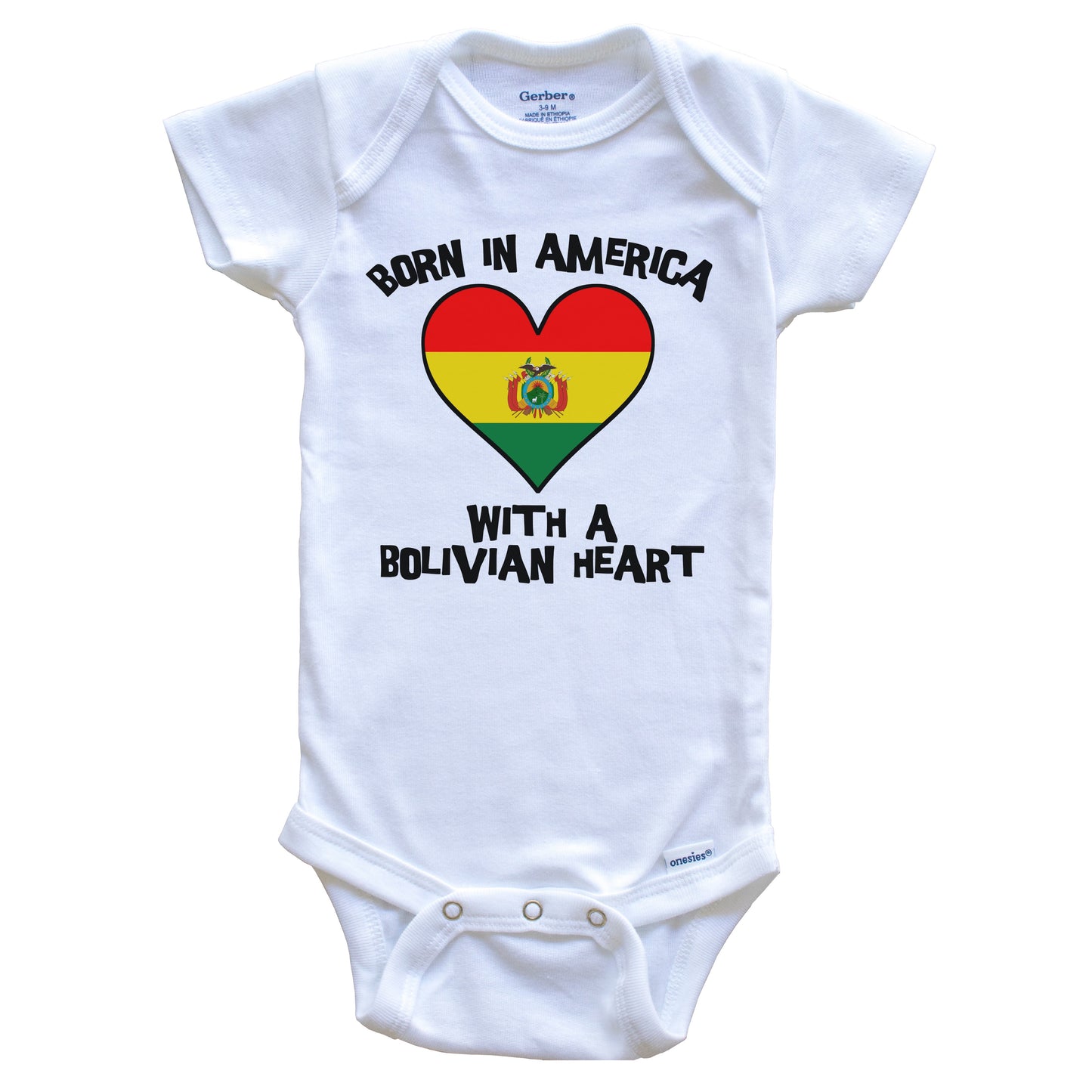 Born In America With A Bolivian Heart Baby Onesie Bolivia Flag Baby Bodysuit