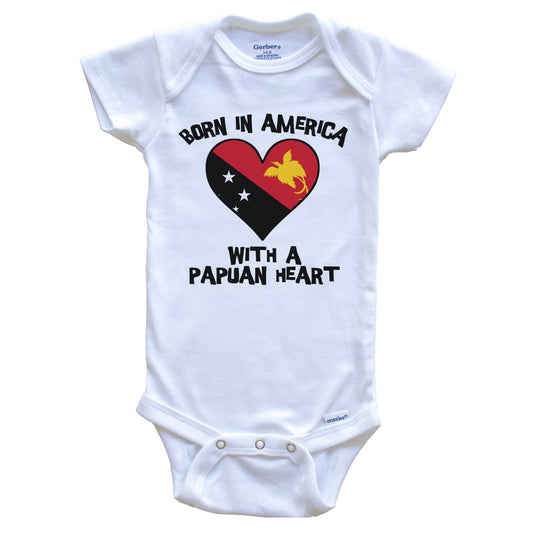 Born In America With A Papuan Heart Baby Onesie Papua New Guinea Flag Baby Bodysuit