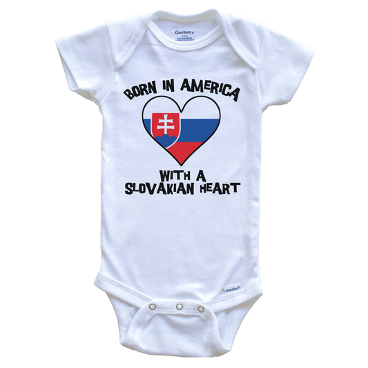 Born In America With A Slovakian Heart Baby Onesie Slovakia Flag Baby Bodysuit