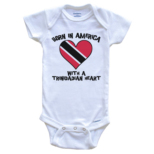 Born In America With A Trinidadian Heart Baby Onesie Trinidad and Tobago Flag Baby Bodysuit
