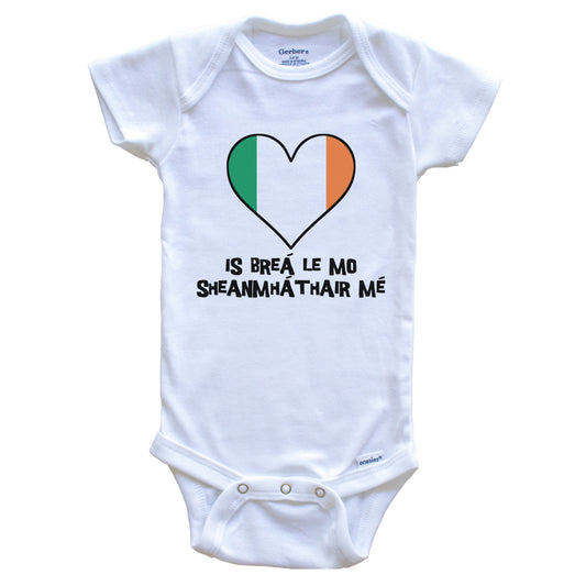 My Grandma Loves Me Irish Language Ireland Flag Heart Baby Onesie - Is breá le mo sheanmháthair mé