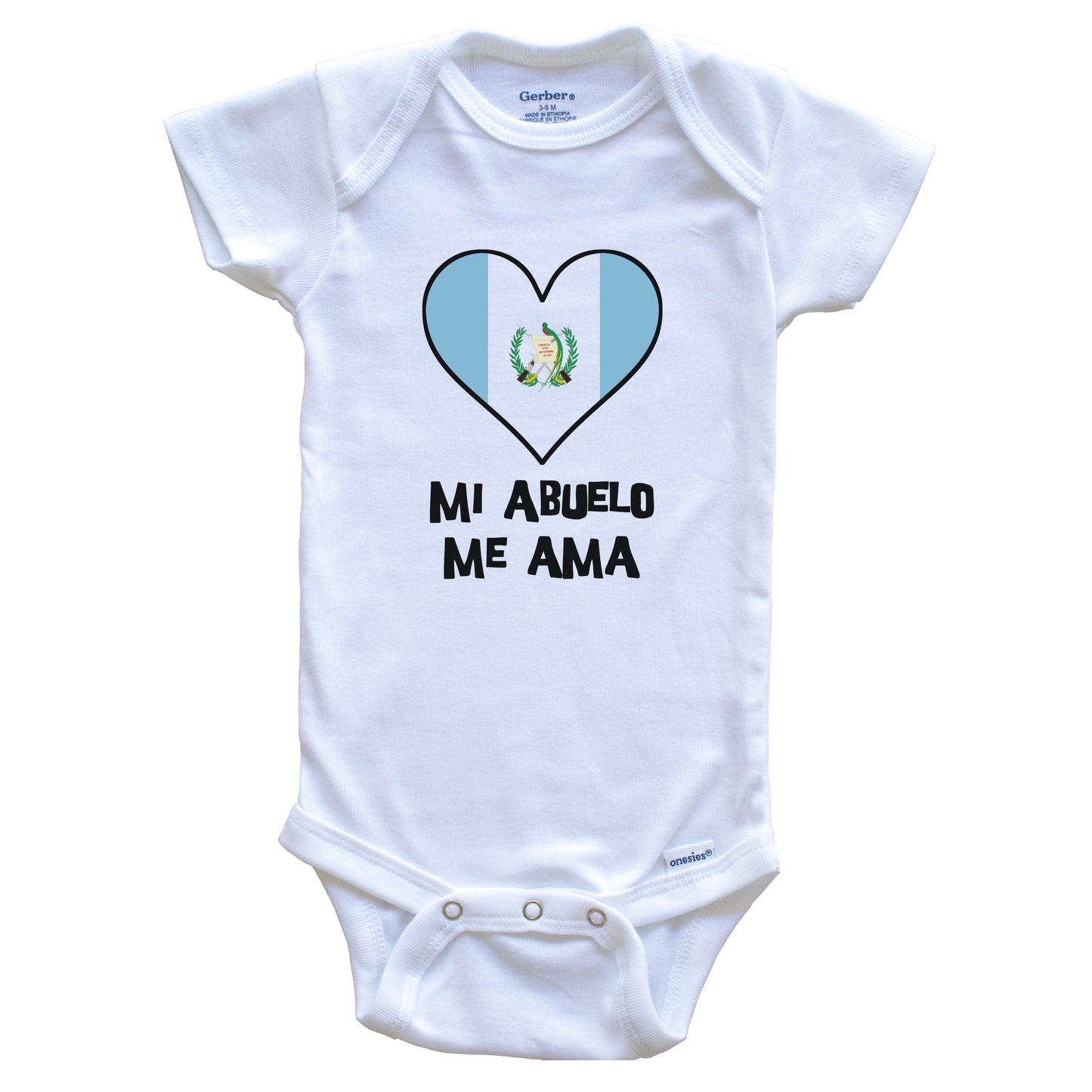 My Grandpa Loves Me Spanish Language Guatemala Flag Heart Baby Onesie - Mi abuelo me ama