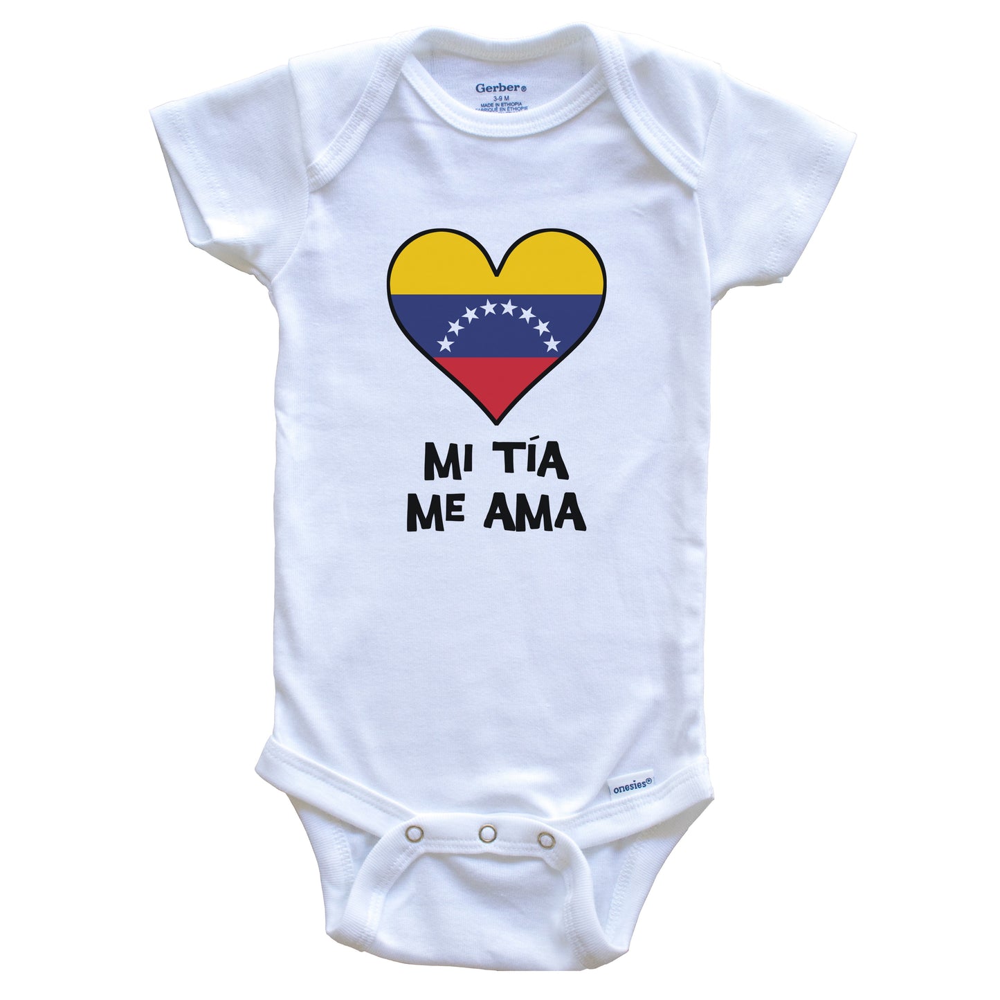 My Aunt Loves Me Spanish Language Venezuela Flag Heart Baby Onesie - Mi tía me ama