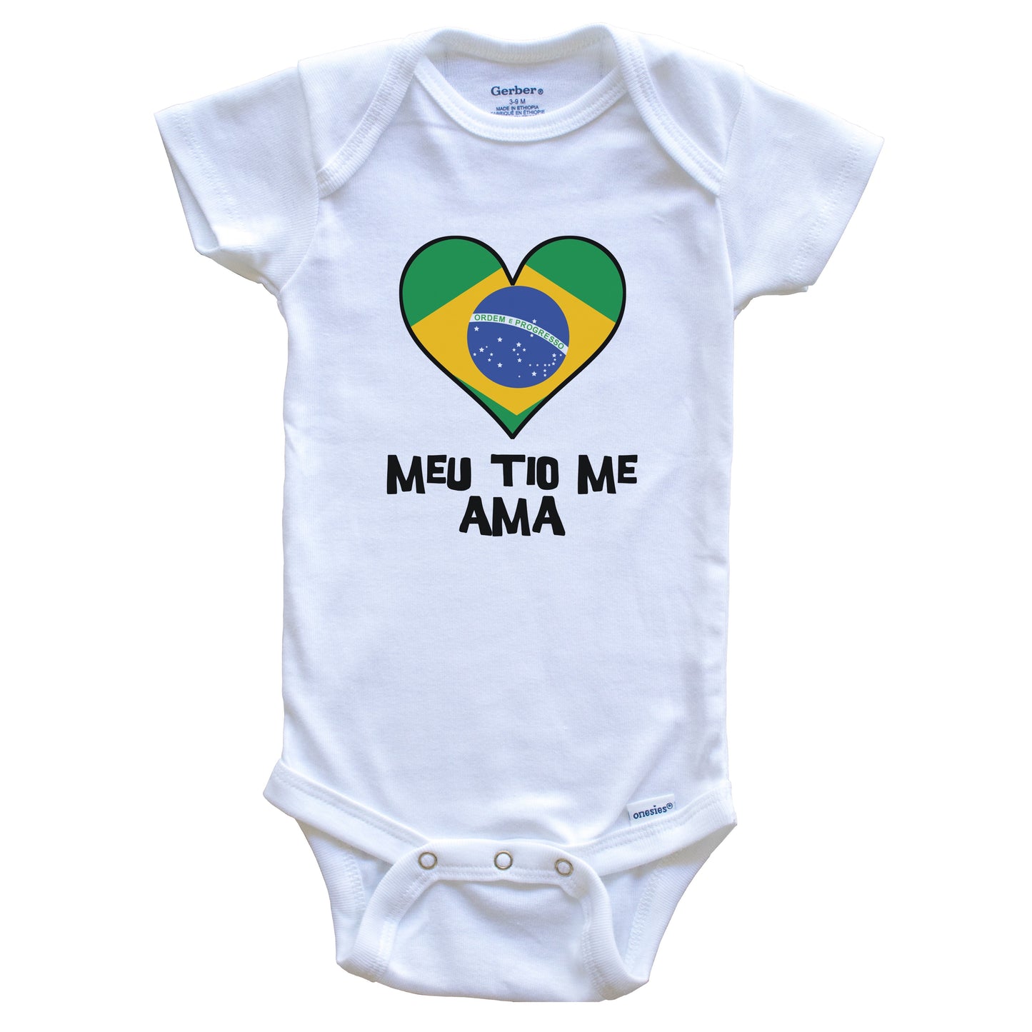 My Uncle Loves Me Portuguese Language Brazil Flag Heart Baby Onesie - Meu tio me ama