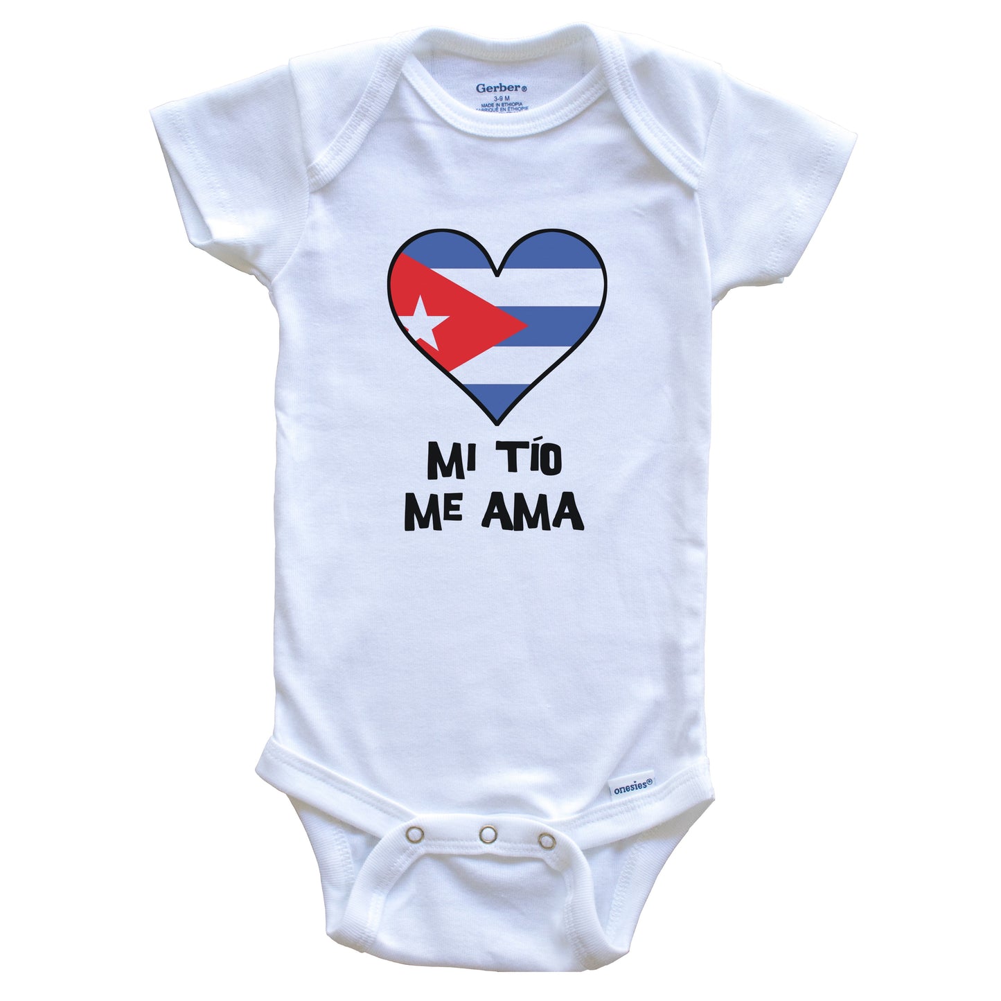 My Uncle Loves Me Spanish Language Cuba Flag Heart Baby Onesie - Mi tío me ama