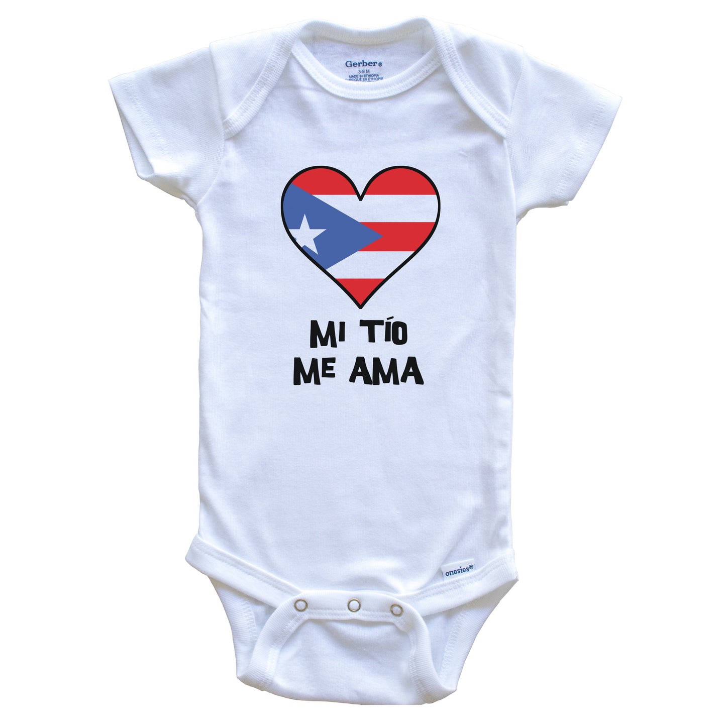 My Uncle Loves Me Spanish Language Puerto Rico Flag Heart Baby Onesie - Mi tío me ama