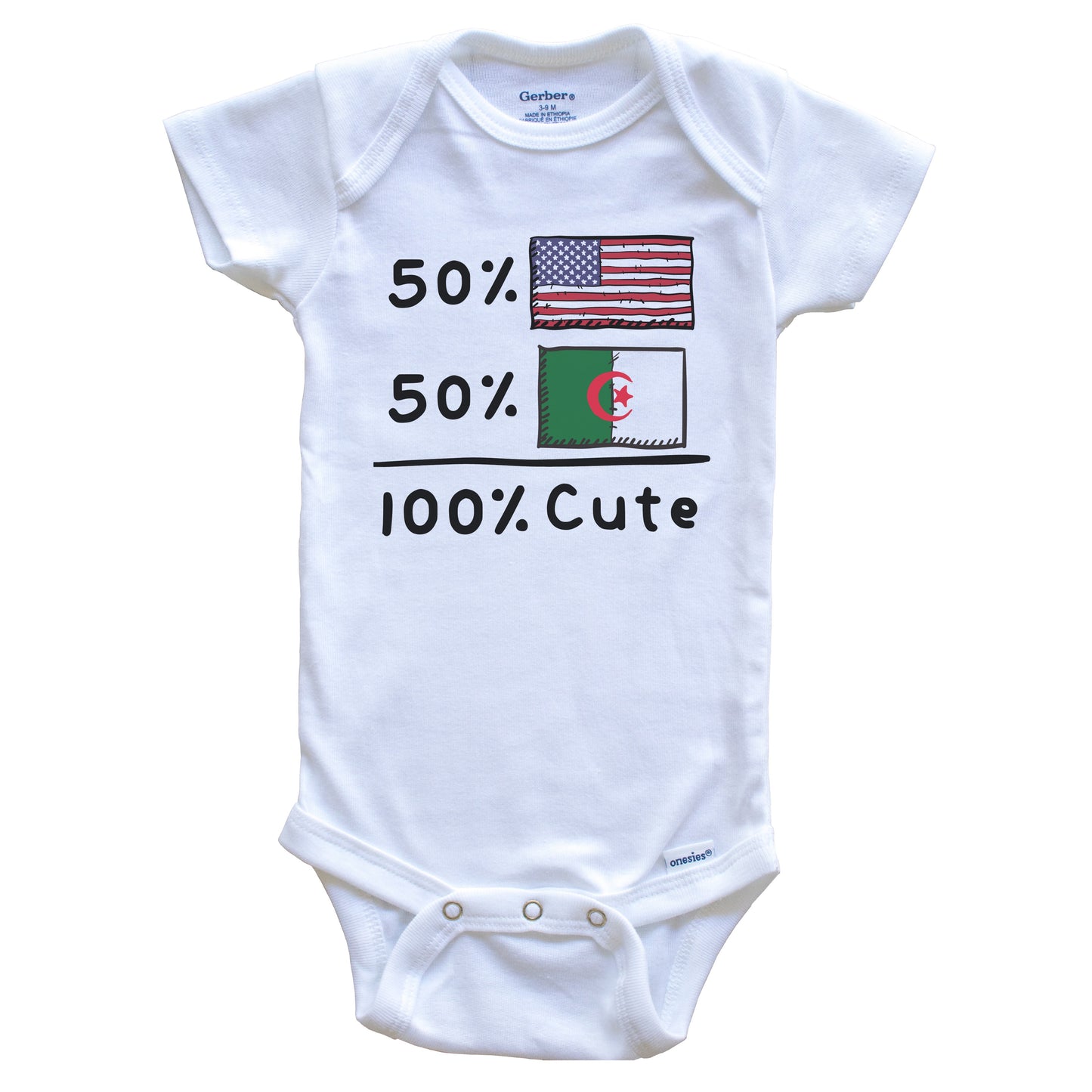 50% American 50% Algerian 100% Cute Algeria USA Flags Baby Onesie