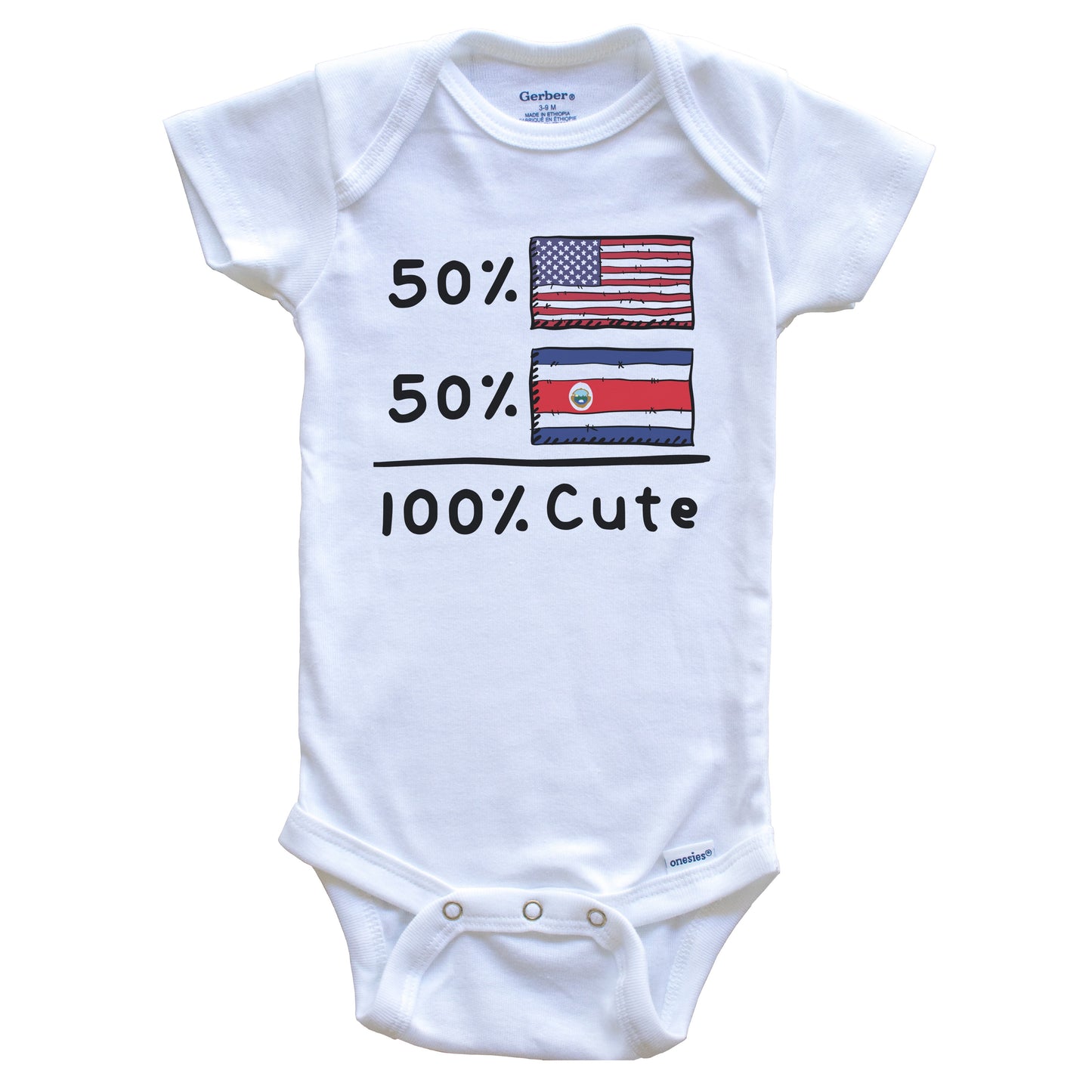 50% American 50% Costa Rican 100% Cute Costa Rica USA Flags Baby Onesie