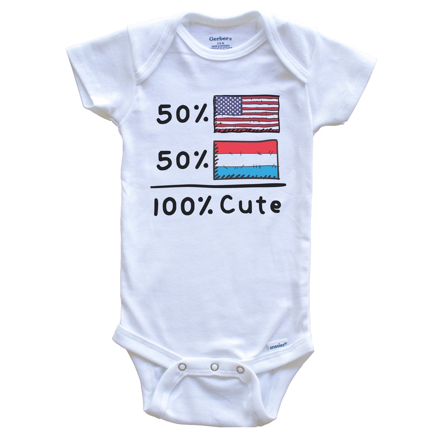 50% American 50% Luxembourgish 100% Cute Luxembourg USA Flag Baby Onesie