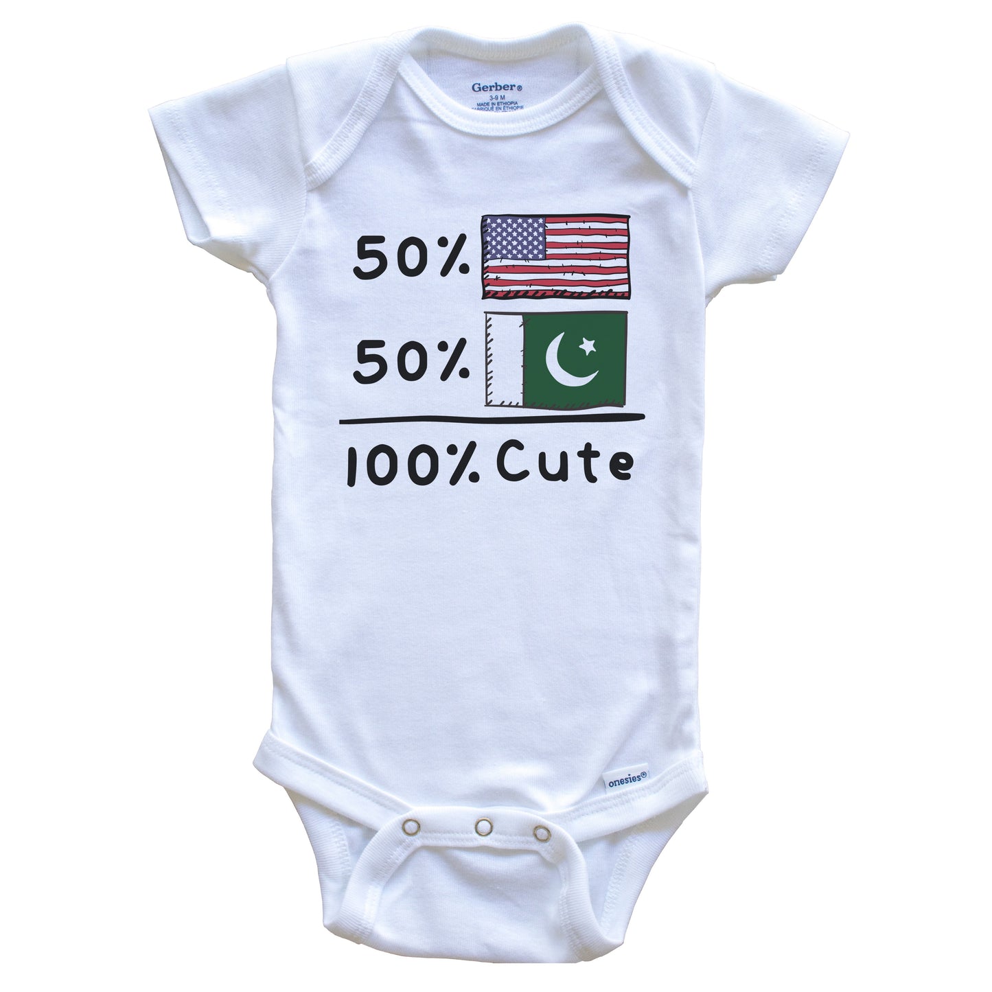 50% American 50% Pakistani 100% Cute Pakistan USA Flags Baby Onesie