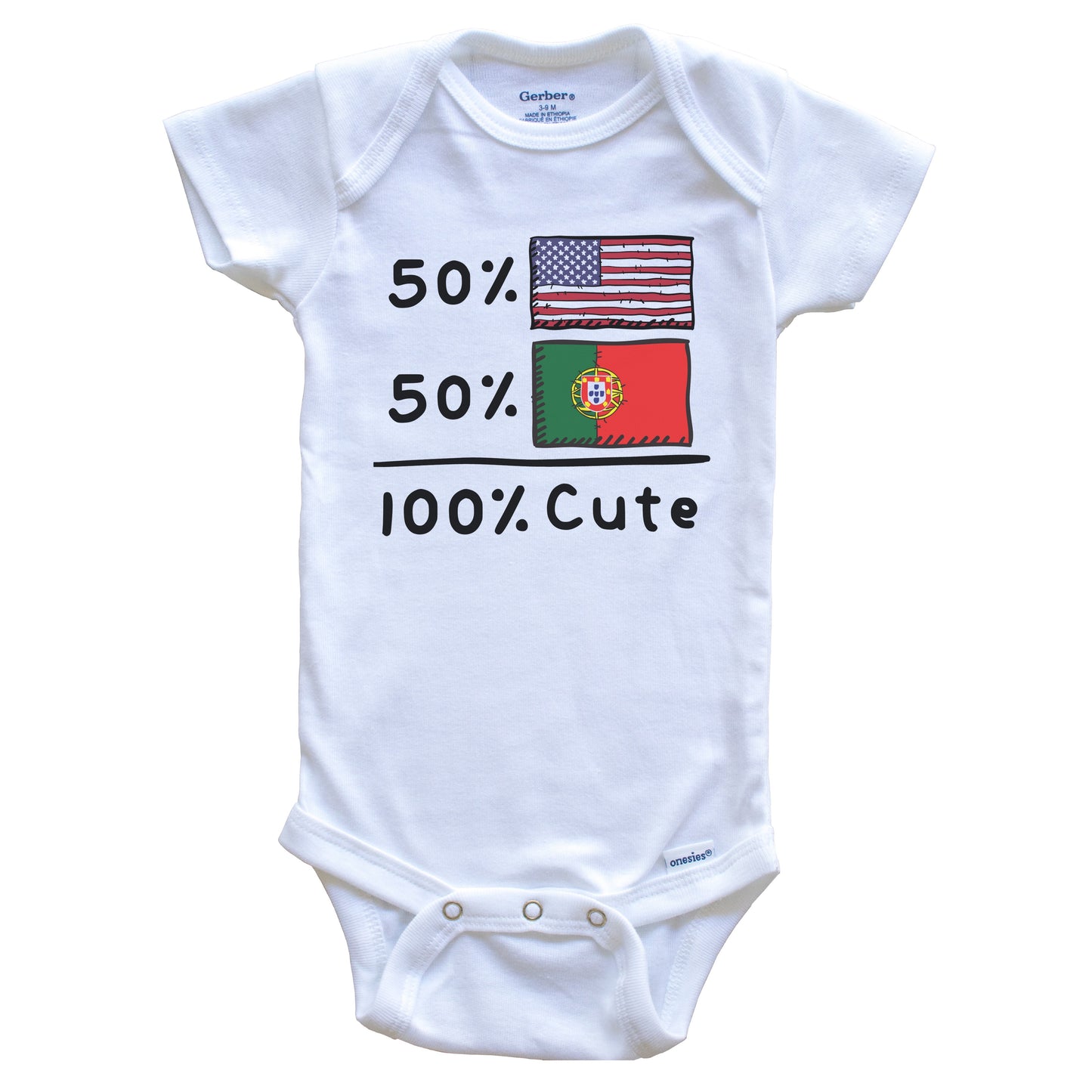 50% American 50% Portuguese 100% Cute Portugal USA Flags Baby Onesie