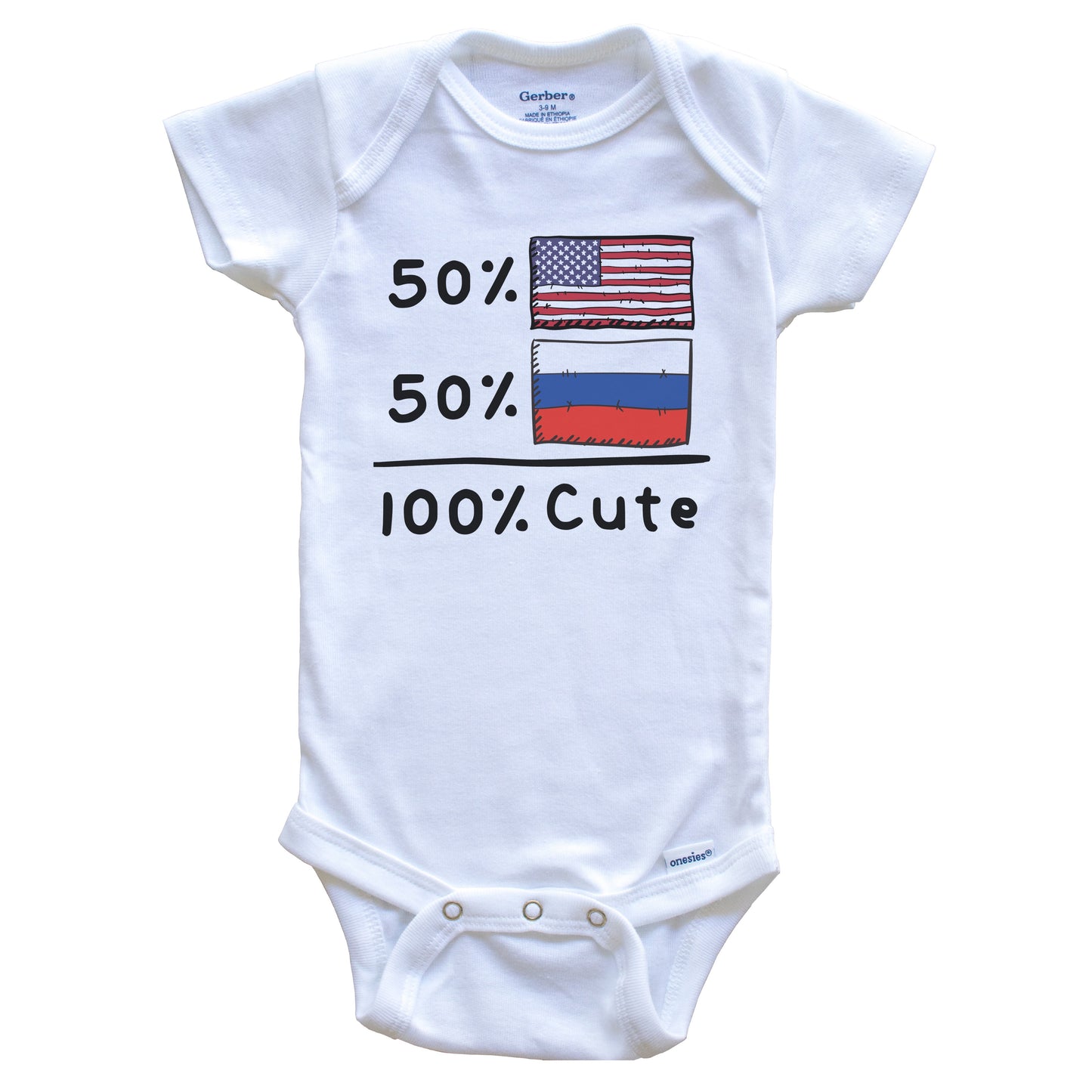 50% American 50% Russian 100% Cute Russia USA Flags Baby Onesie