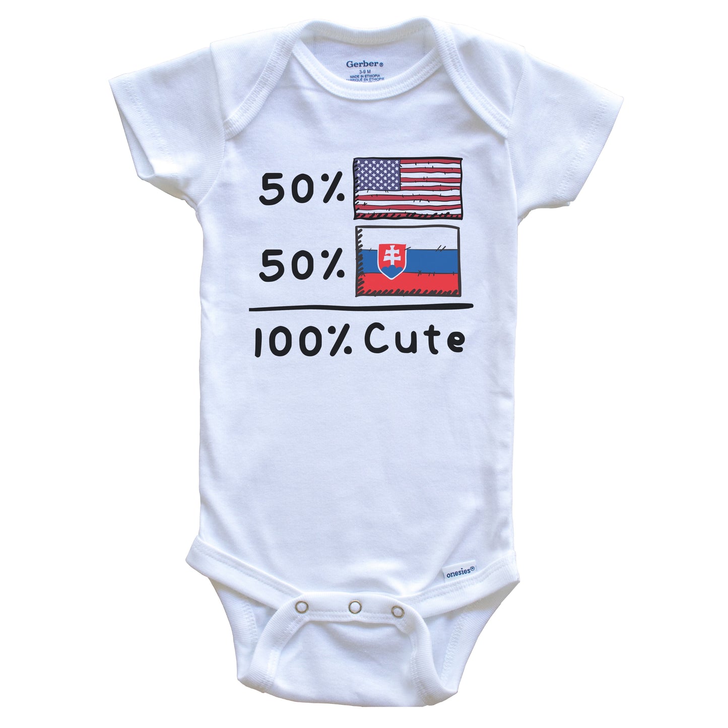 50% American 50% Slovakian 100% Cute Slovakia USA Flags Baby Onesie