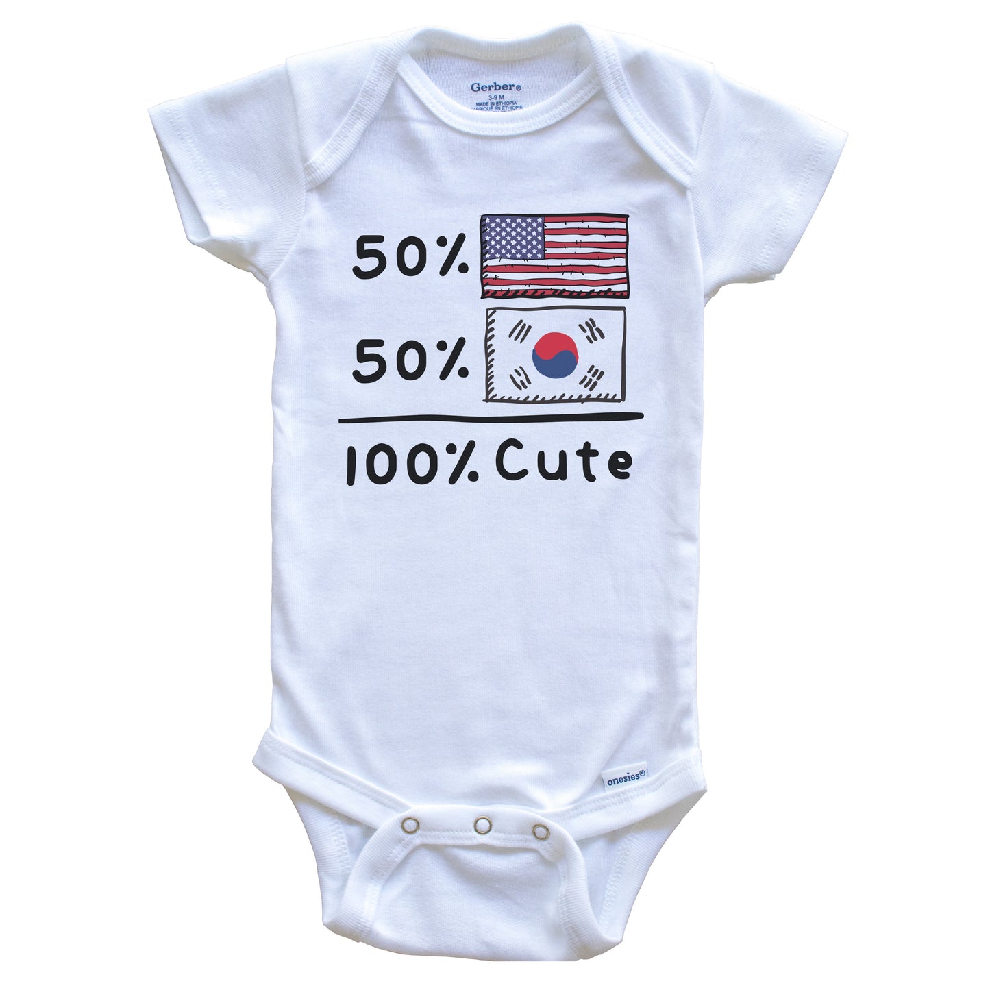 50% American 50% Korean 100% Cute South Korea USA Flags Baby Onesie