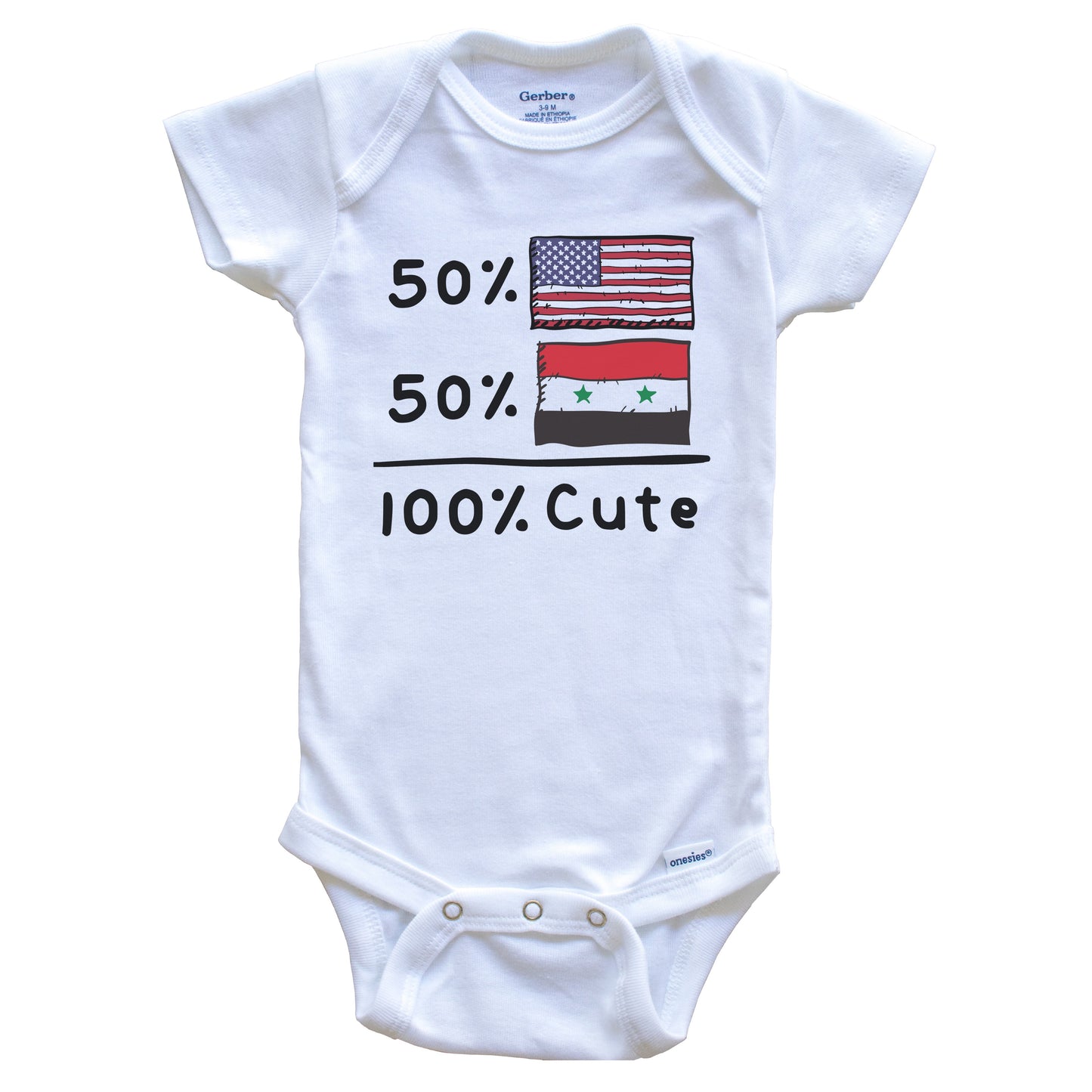 50% American 50% Syrian 100% Cute Syria USA Flags Baby Onesie