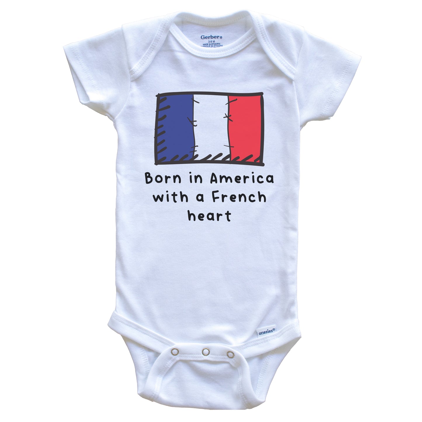 Born In America With A French Heart Cute France Flag Baby Onesie