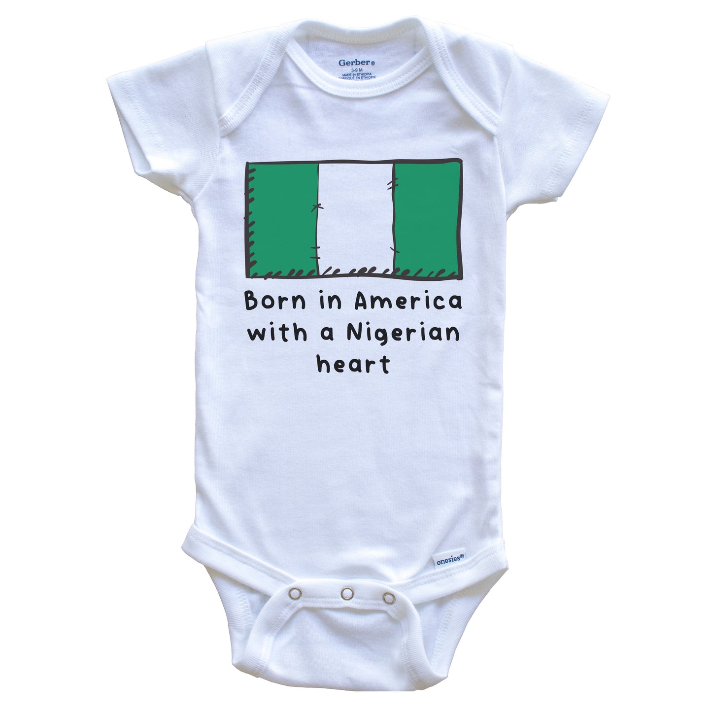 Born In America With A Nigerian Heart Cute Nigeria Flag Baby Onesie