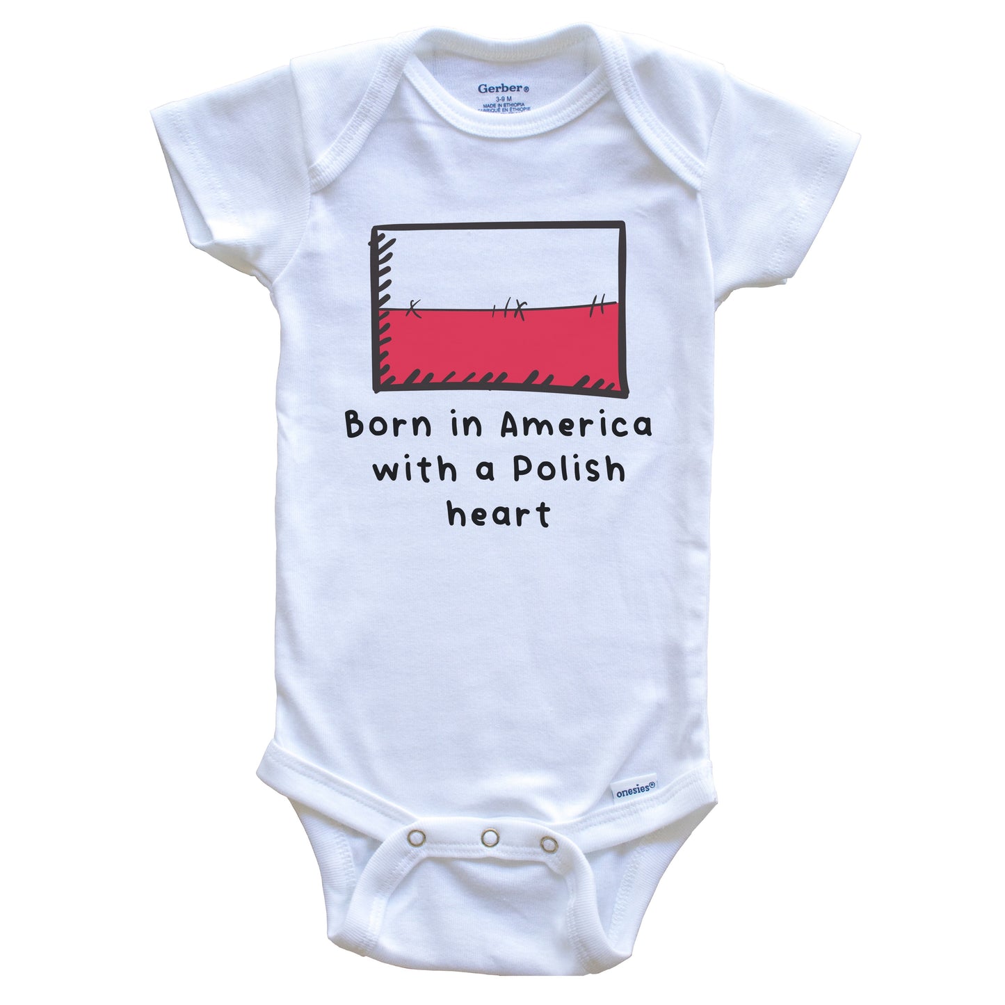 Born In America With A Polish Heart Cute Poland Flag Baby Onesie