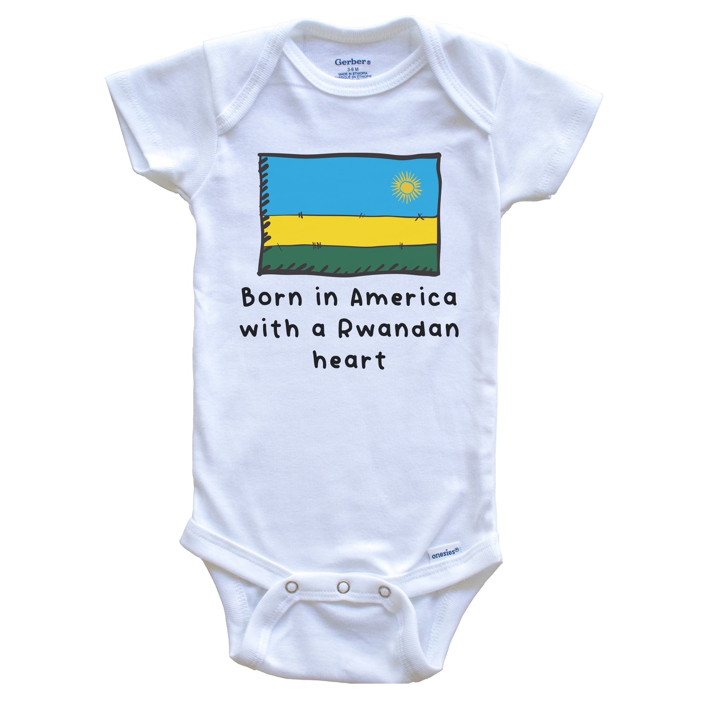 Born In America With A Rwandan Heart Cute Rwanda Flag Baby Onesie