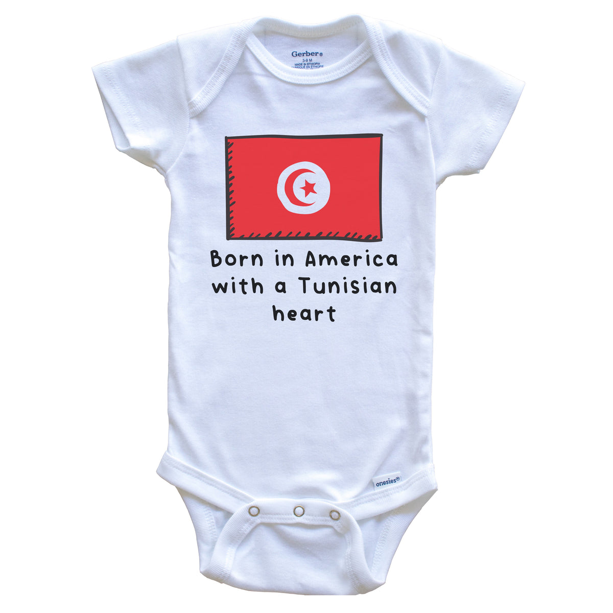 Born In America With A Tunisian Heart Cute Tunisia Flag Baby Onesie