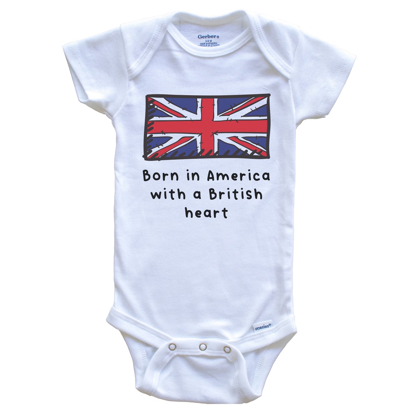 Born In America With A British Heart Cute United Kingdom Flag Baby Onesie