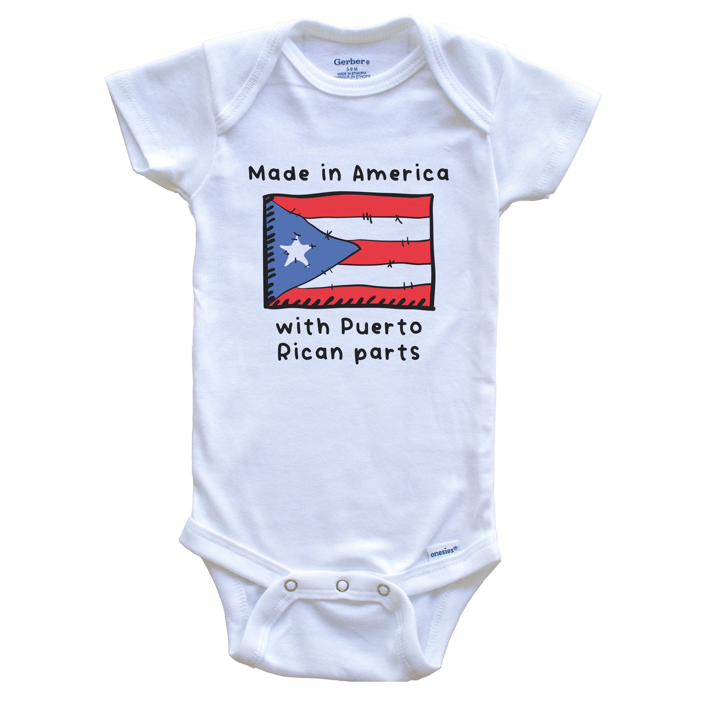 Made In America With Puerto Rican Parts Puerto Rico Flag Baby Onesie