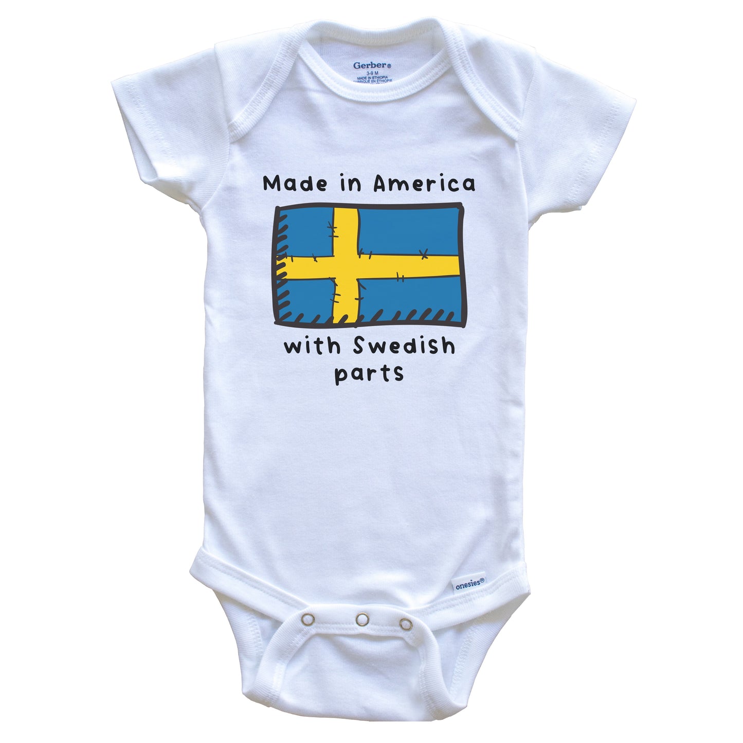Made In America With Swedish Parts Sweden Flag Baby Onesie