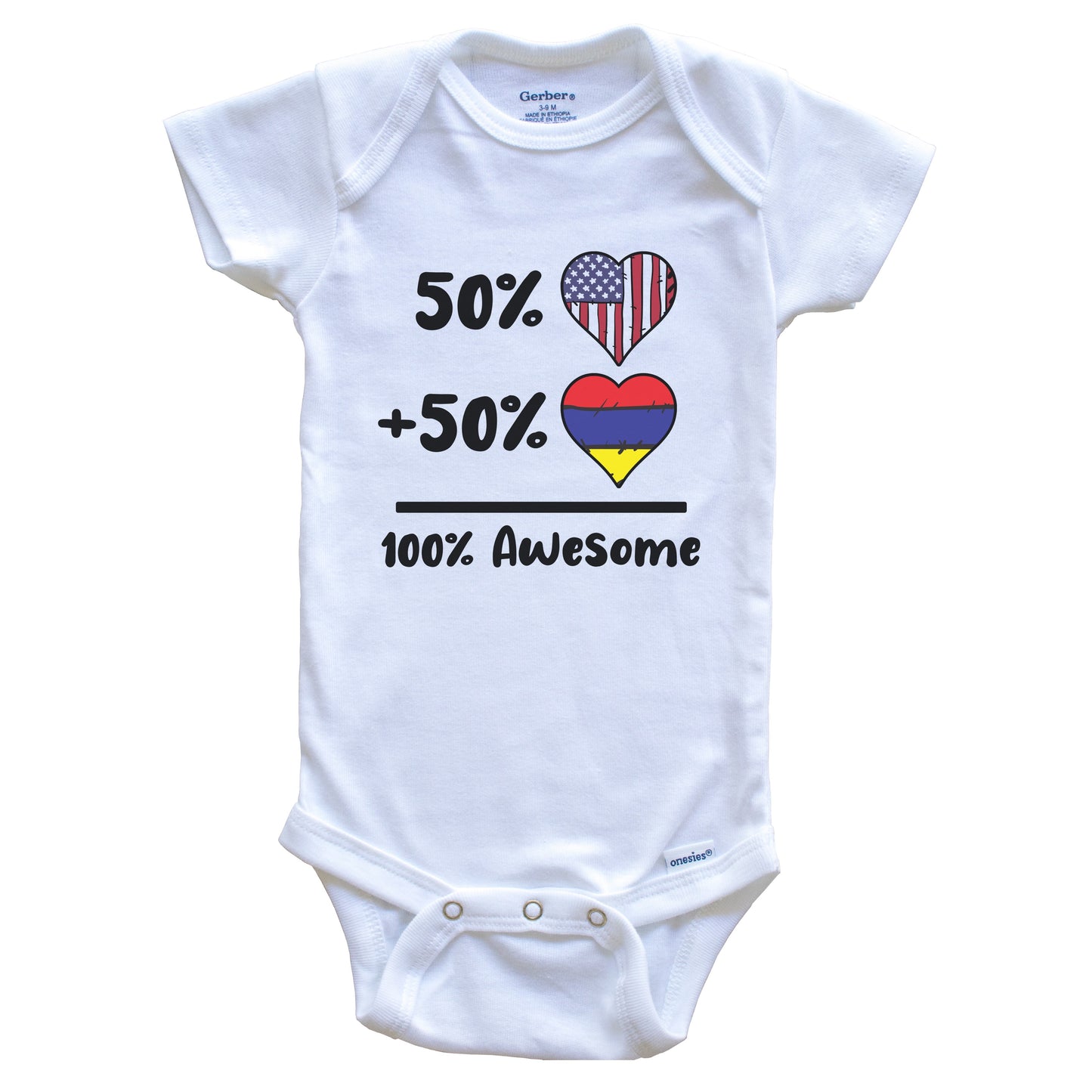 50% American 50% Armenian 100% Awesome Armenia Heart Flag Baby Onesie