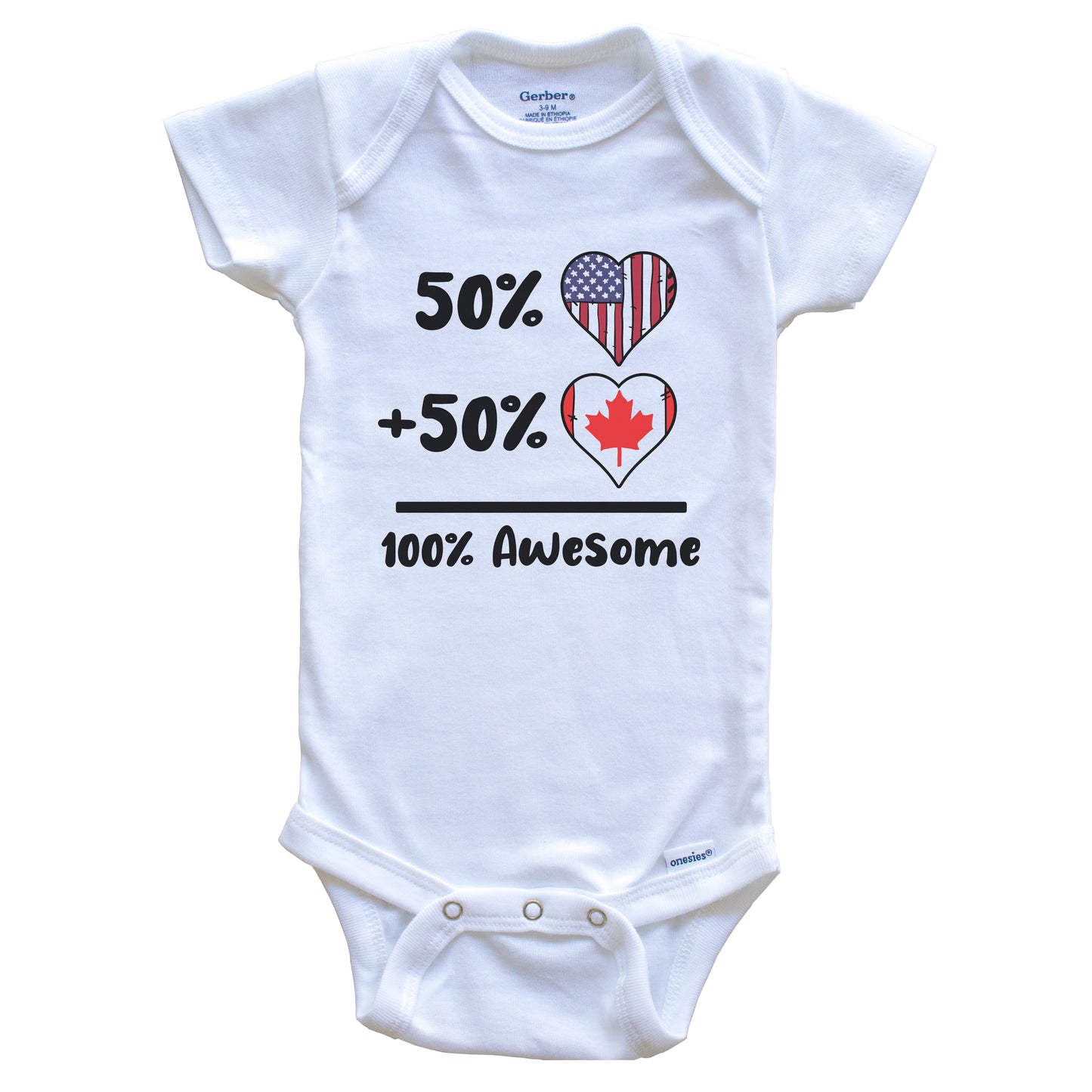 50% American 50% Canadian 100% Awesome Canada Heart Flag Baby Onesie