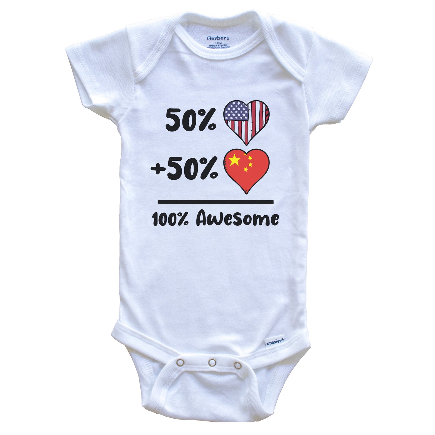 50% American 50% Chinese 100% Awesome China Heart Flag Baby Onesie