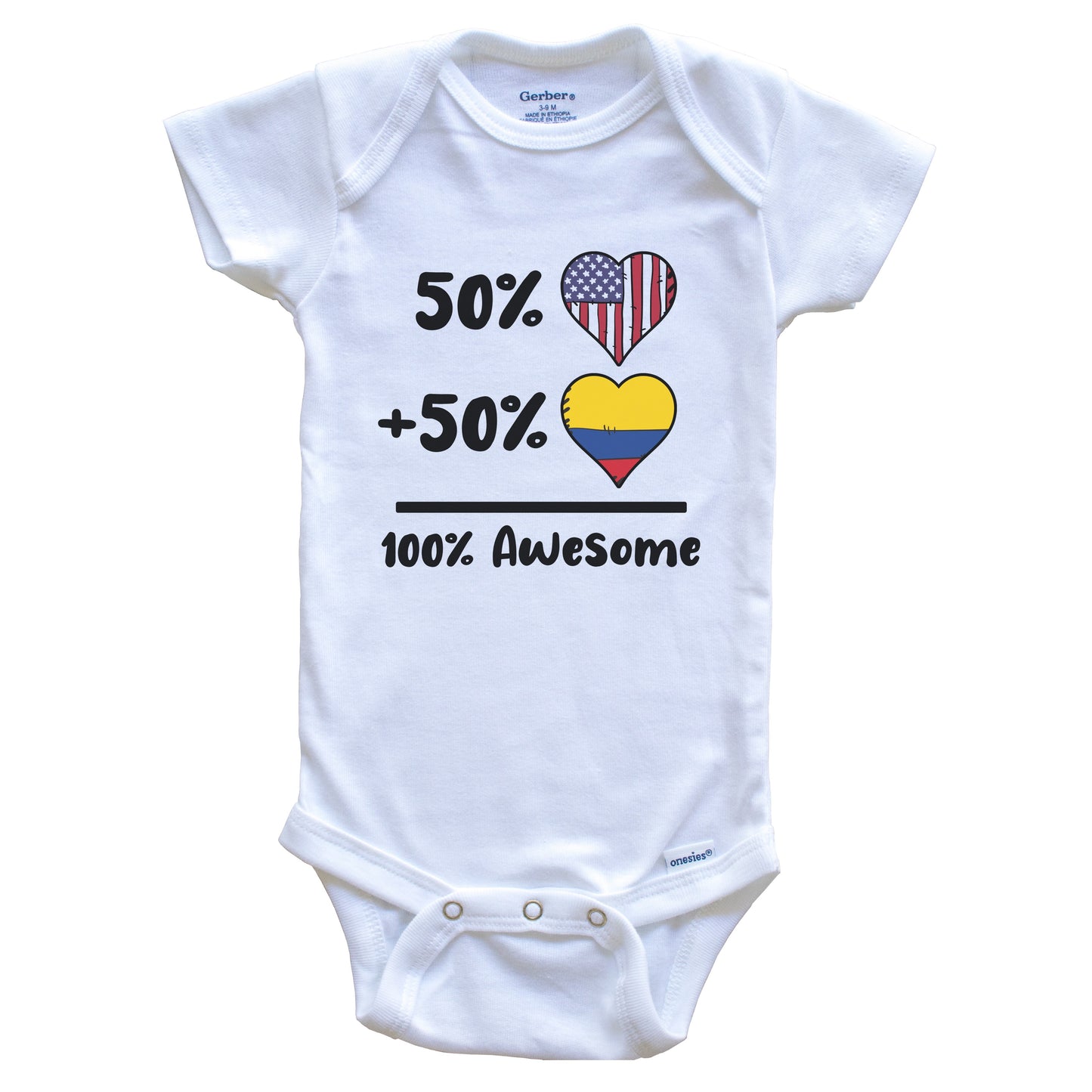 50% American 50% Colombian 100% Awesome Colombia Heart Flag Baby Onesie
