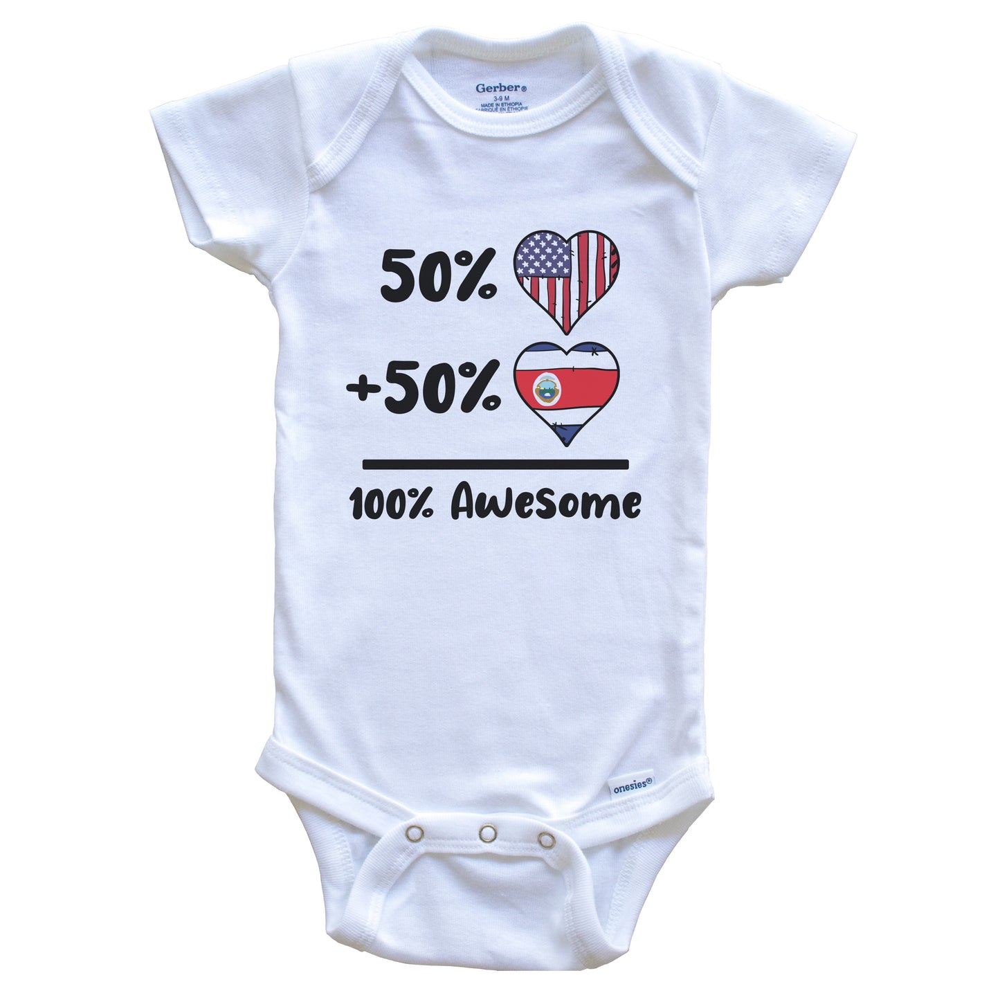 50% American 50% Costa Rican 100% Awesome Costa Rica Heart Flag Baby Onesie
