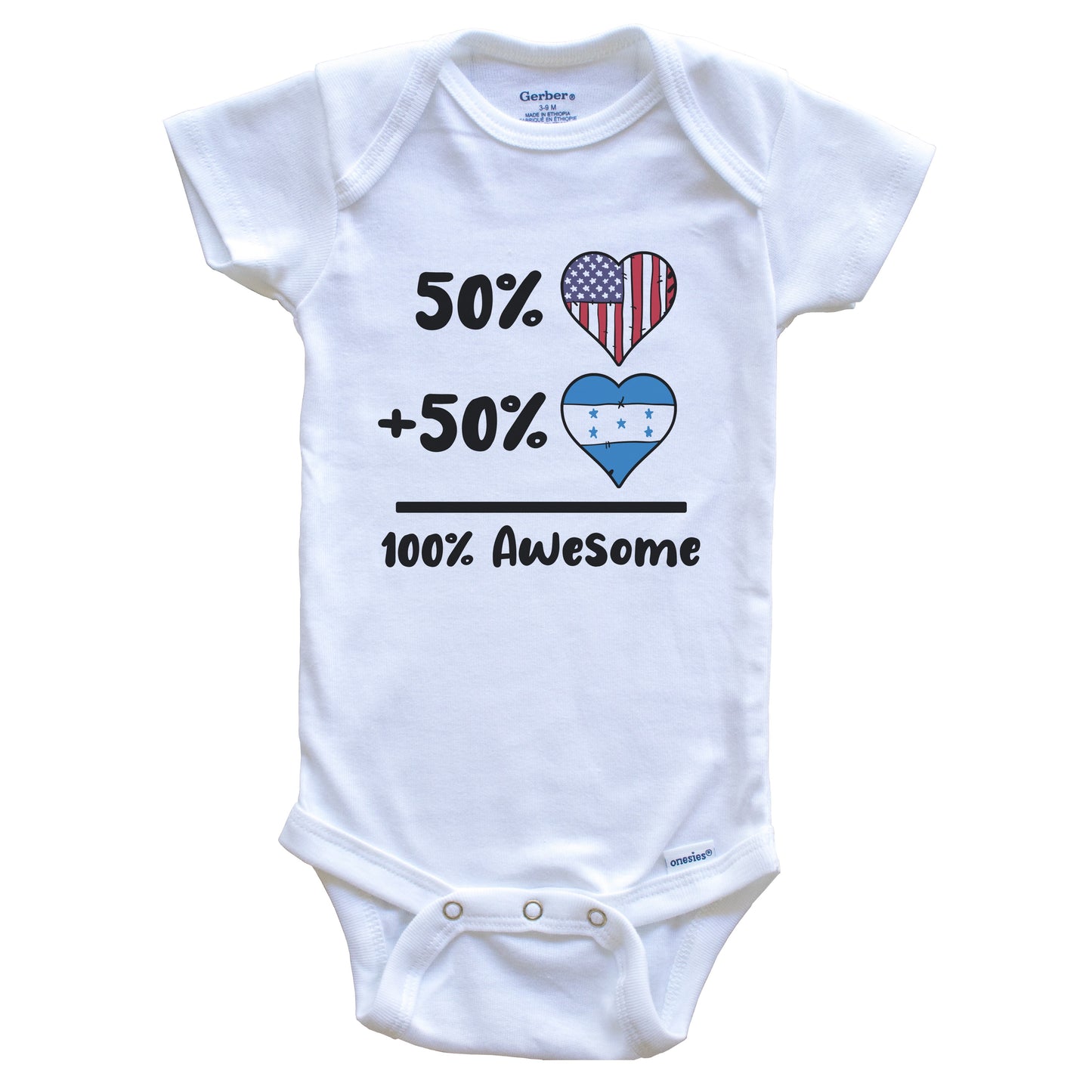 50% American 50% Honduran 100% Awesome Honduras Heart Flag Baby Onesie