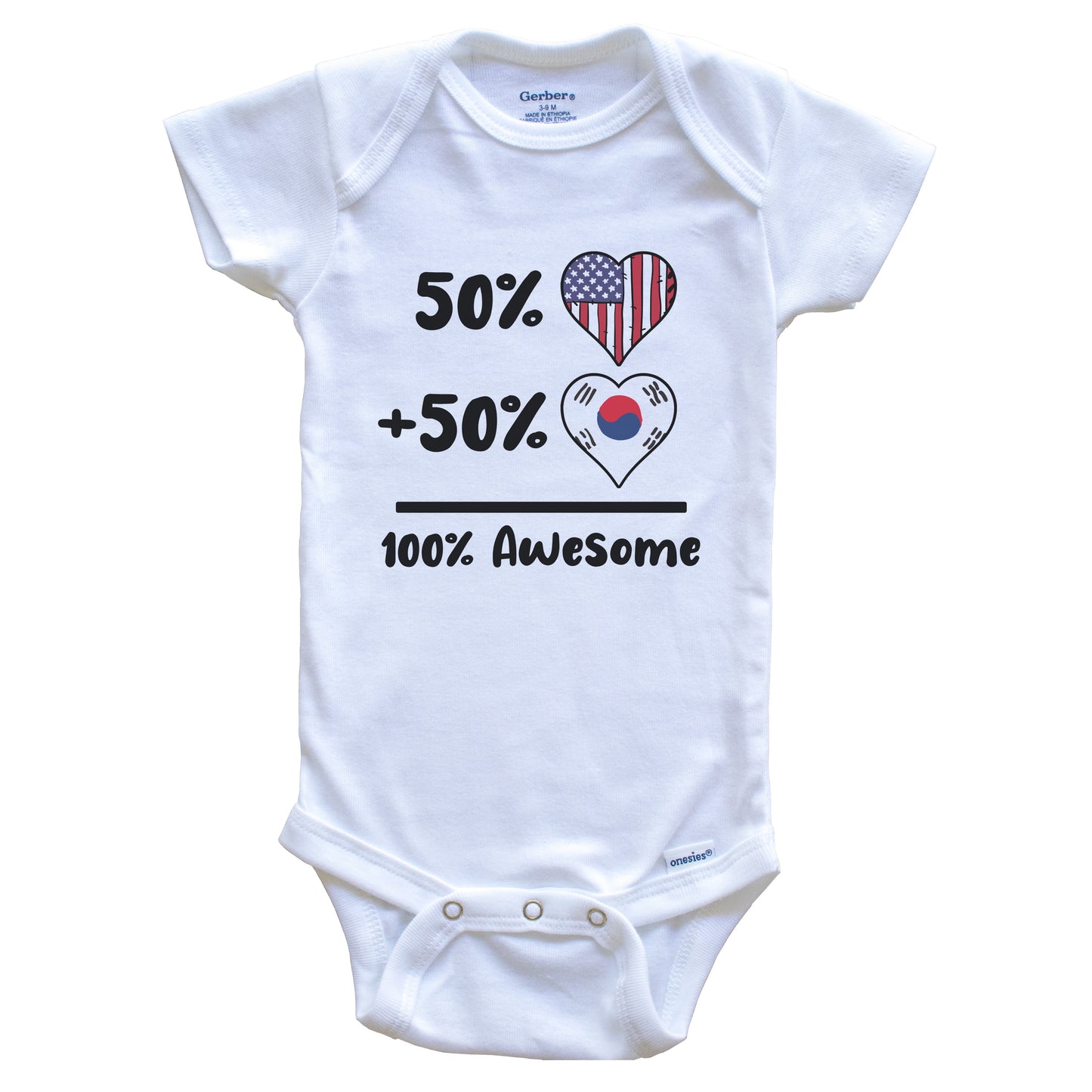 50% American 50% Korean 100% Awesome South Korea Heart Flag Baby Onesie