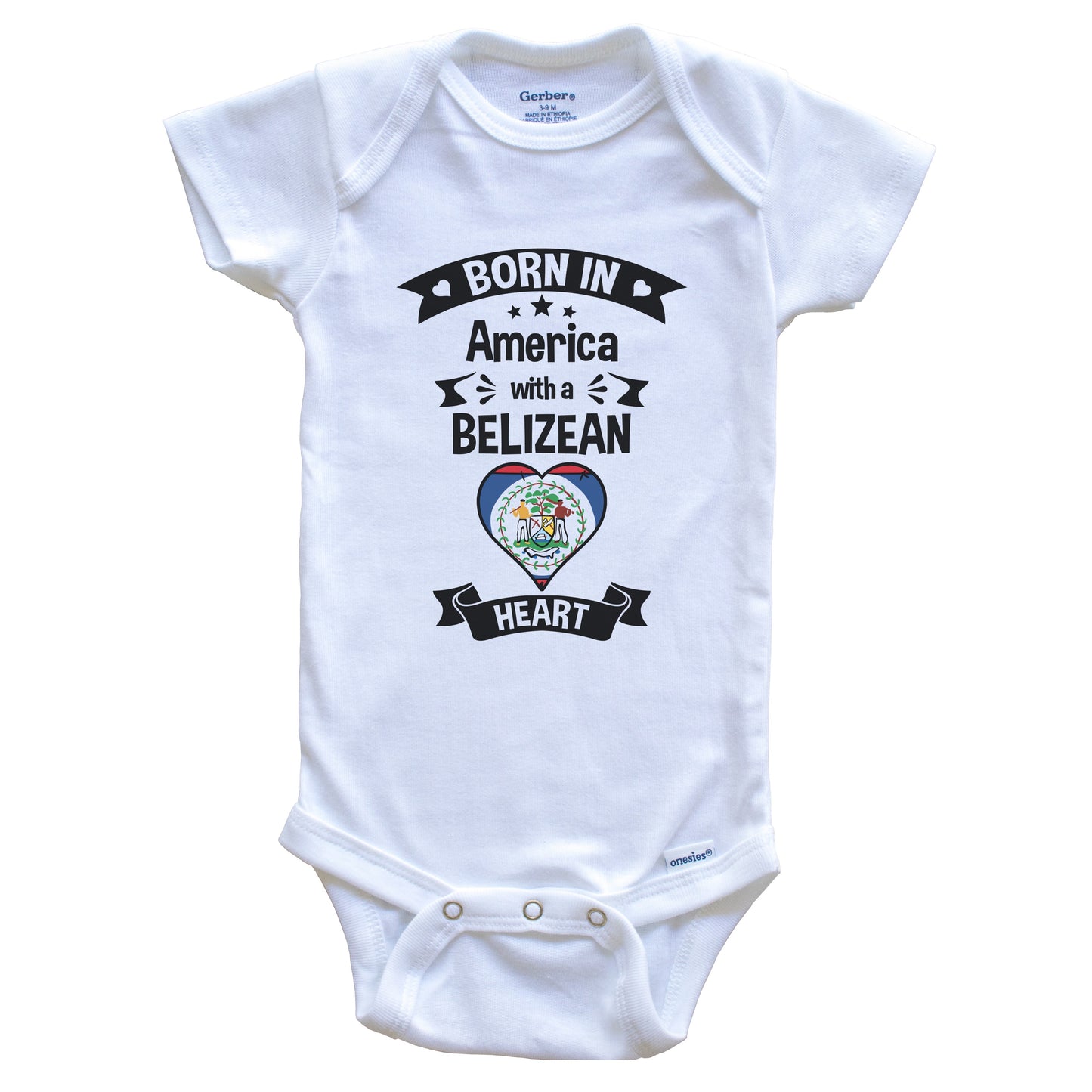 Born In America With A Belizean Heart Baby Onesie