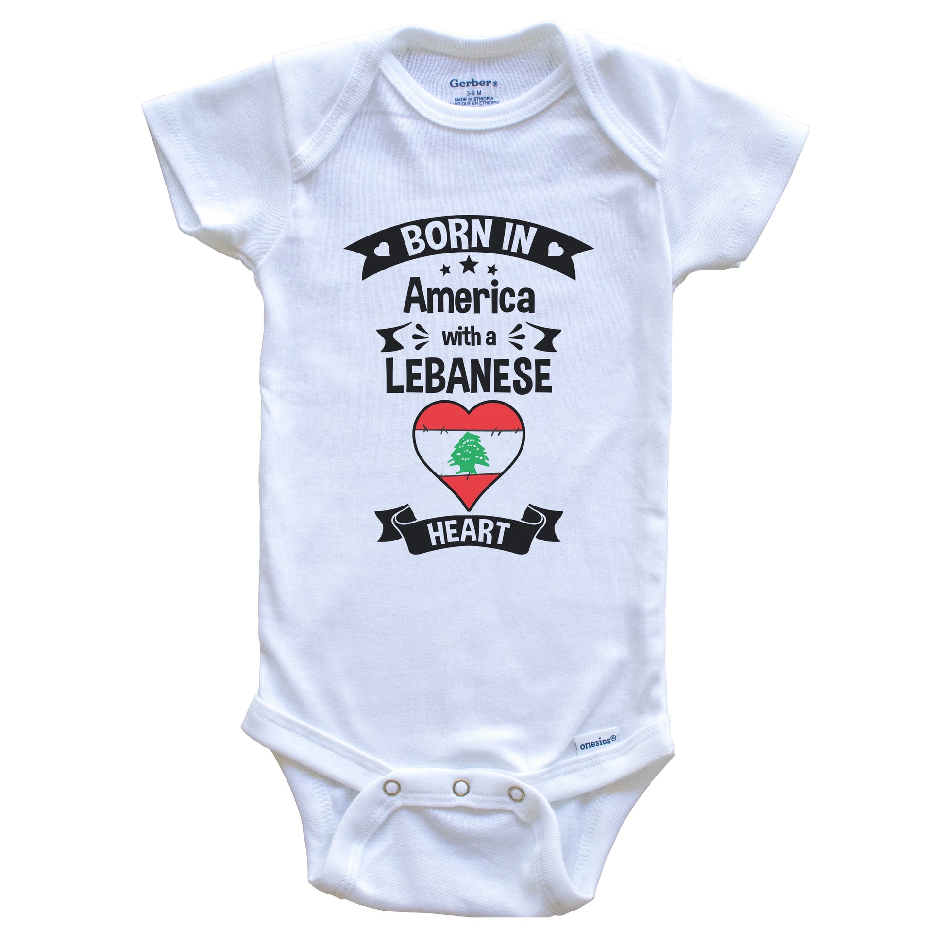 Born In America With A Lebanese Heart Baby Onesie