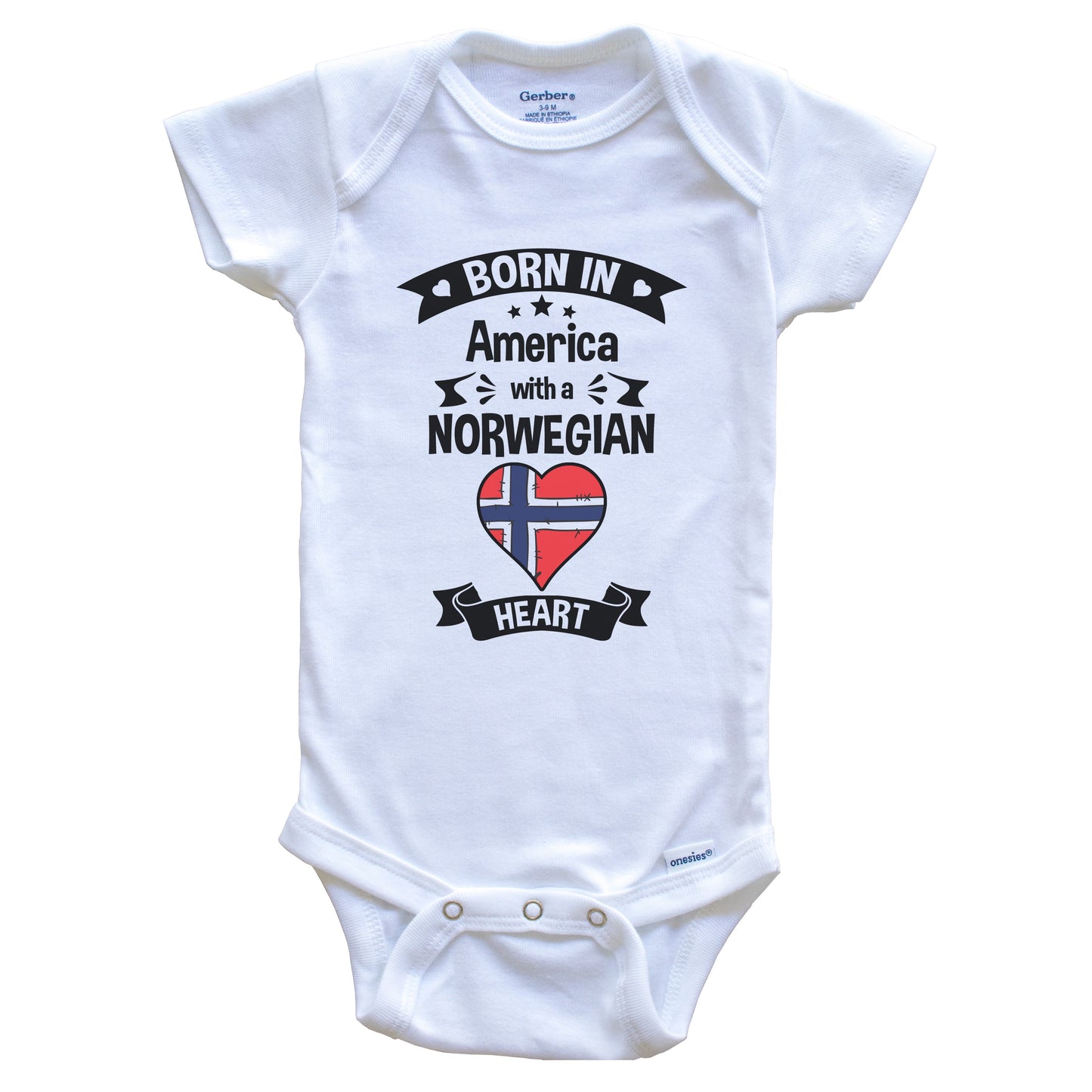 Born In America With A Norwegian Heart Baby Onesie