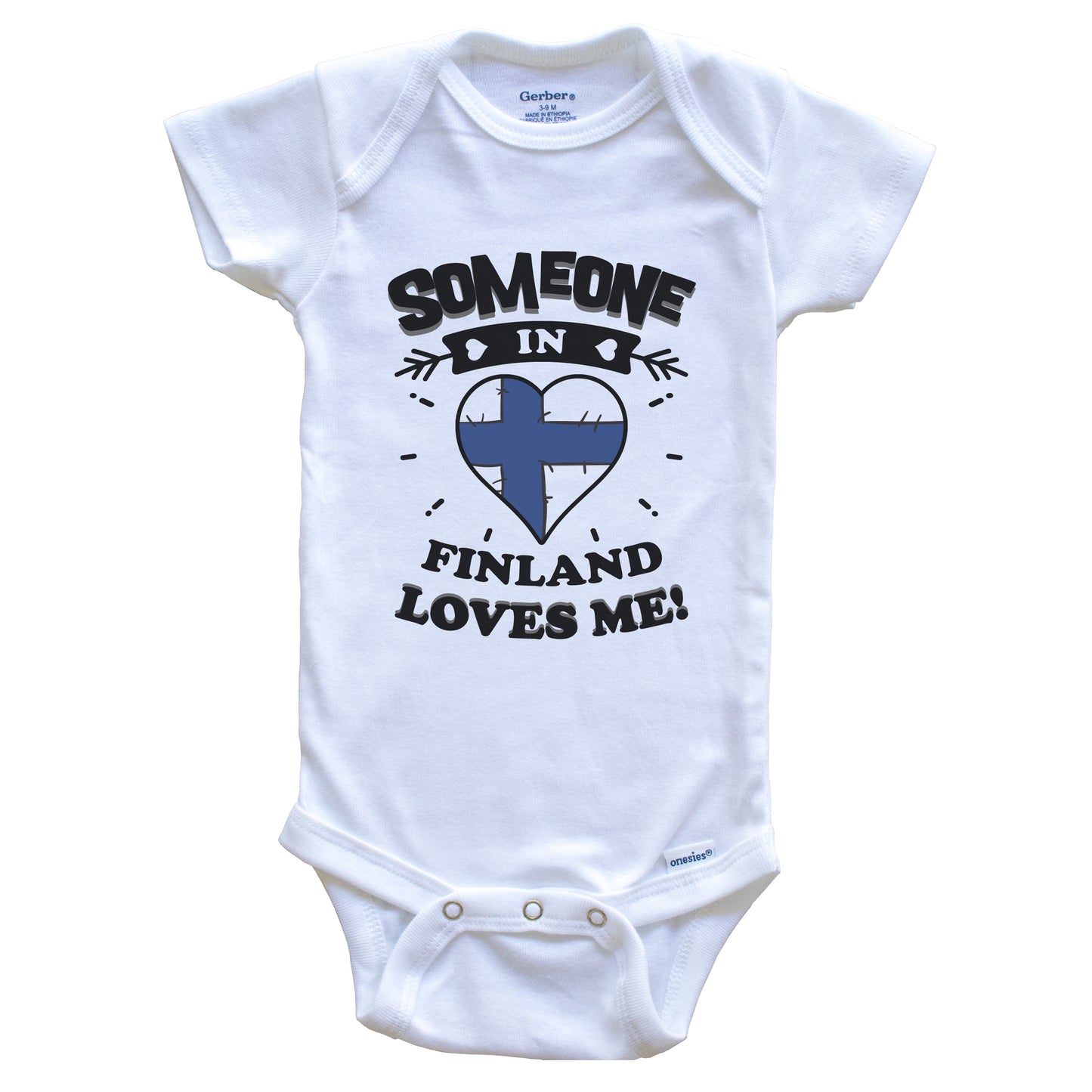 Someone In Finland Loves Me Finnish Flag Heart Baby Onesie