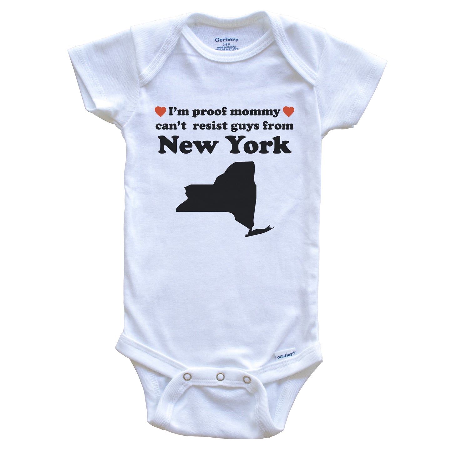I'm Proof Mommy Can't Resist Guys From New York Baby Onesie - Funny New York Silhouette Baby Bodysuit