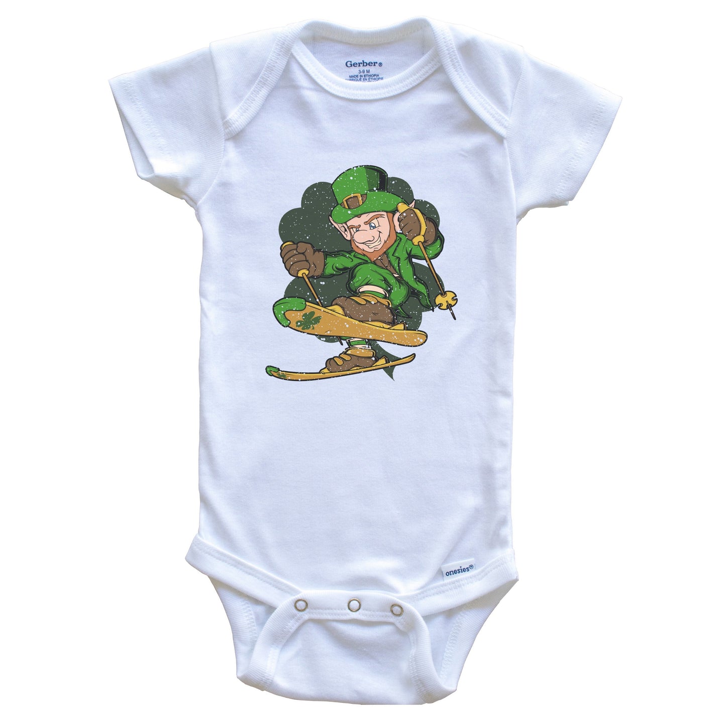 Skier Leprechaun St. Patrick's Day Skiing Baby Bodysuit