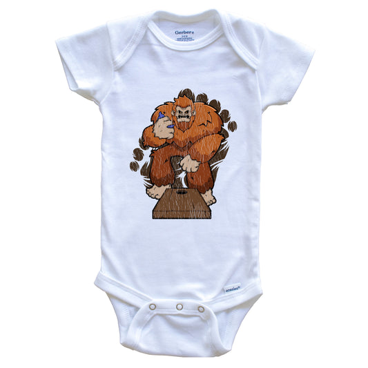 Bigfoot Cornhole Baby Bodysuit - Sasquatch Playing Cornhole One Piece Baby Bodysuit