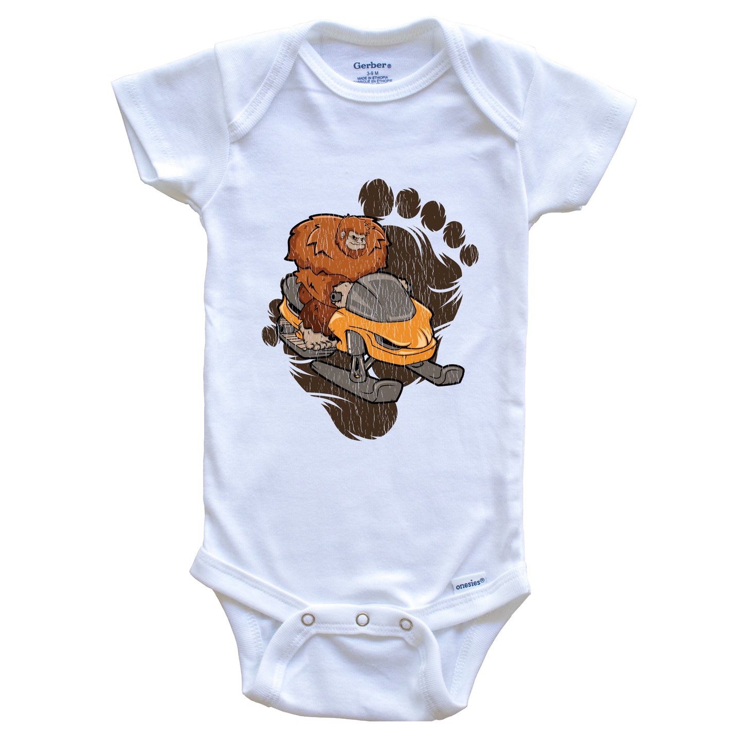 Bigfoot Snowmobiling Baby Bodysuit - Sasquatch Riding Snowmobile One Piece Baby Bodysuit
