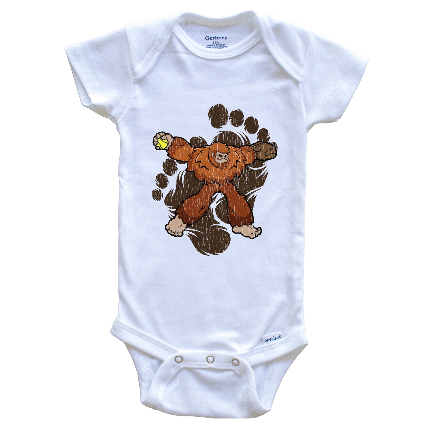 Bigfoot Softball Baby Bodysuit - Sasquatch Softball Pitcher One Piece Baby Bodysuit