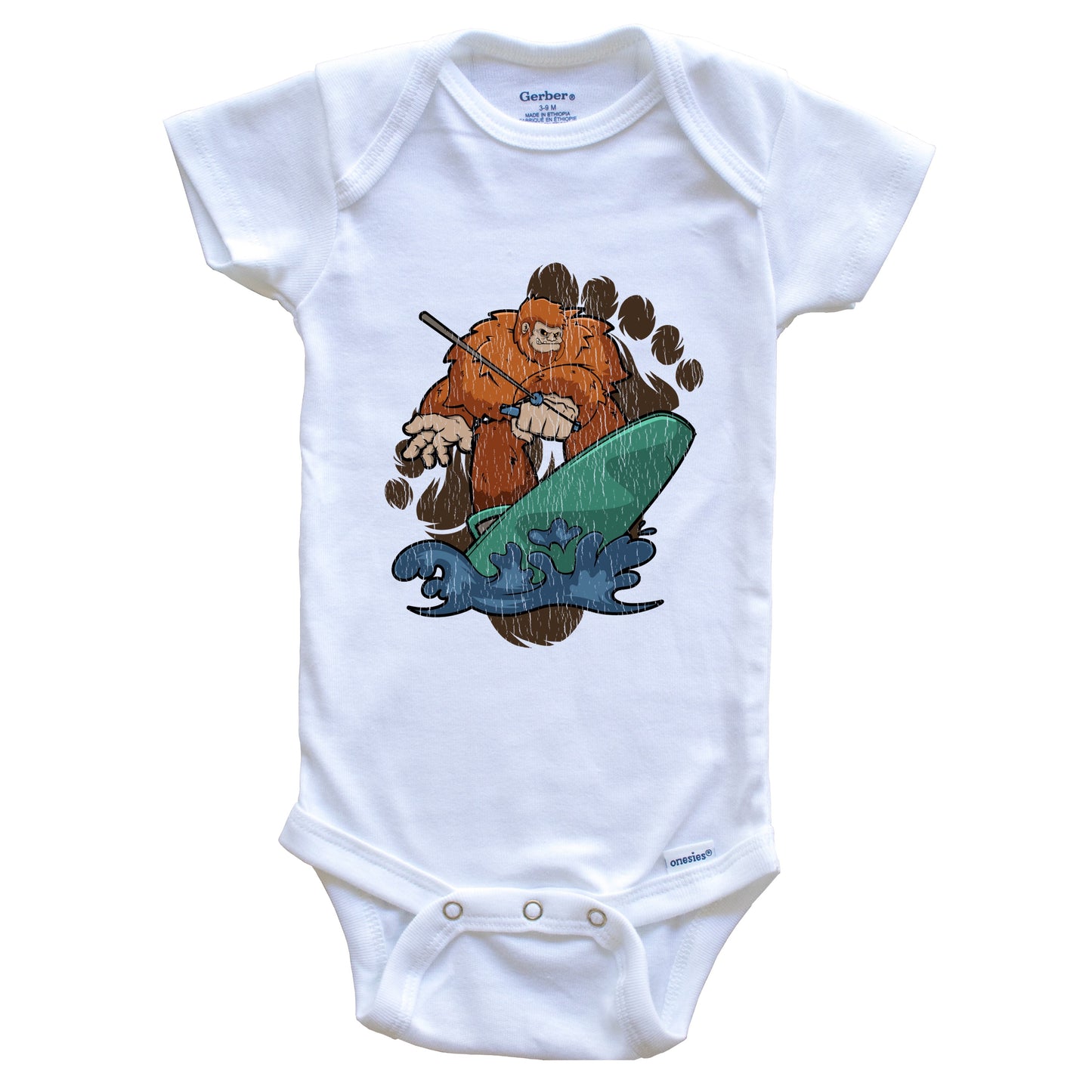 Bigfoot Wakeboarding Baby Bodysuit - Sasquatch on Wakeboard One Piece Baby Bodysuit